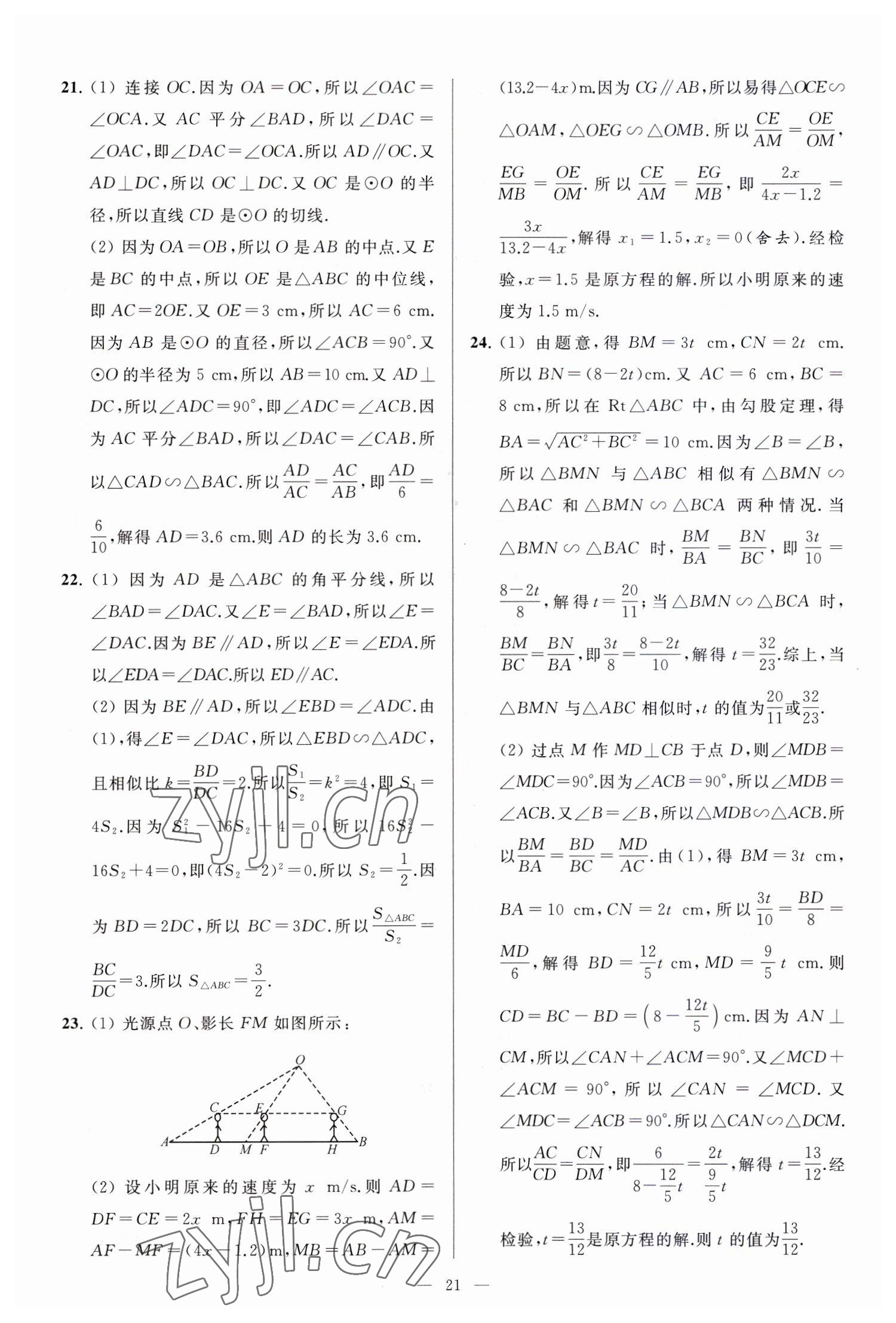 2023年亮点给力大试卷九年级数学下册苏科版 参考答案第21页