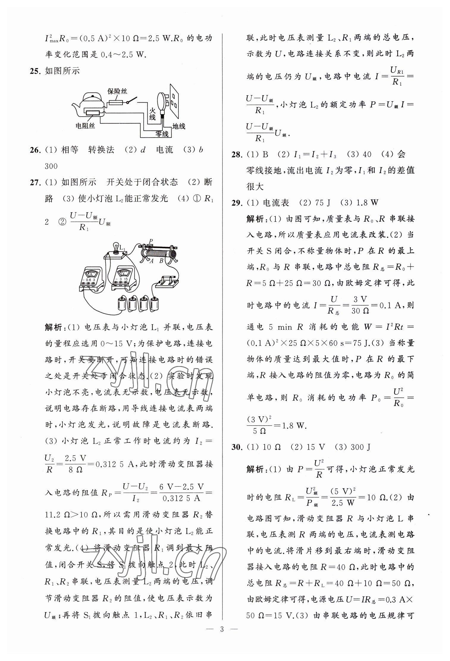 2023年亮点给力大试卷九年级物理下册苏科版 参考答案第3页