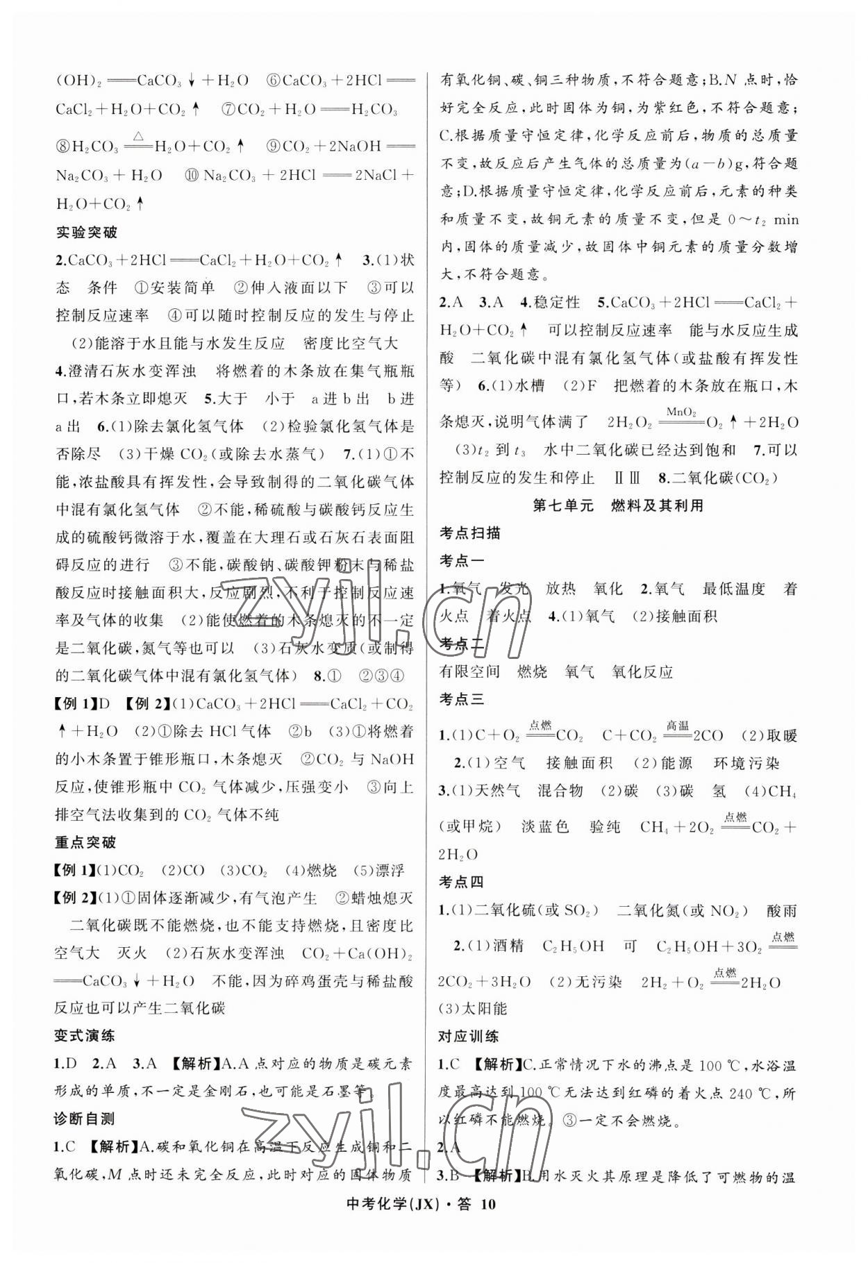 2023年名師面對面中考滿分特訓方案化學江西專版 參考答案第10頁