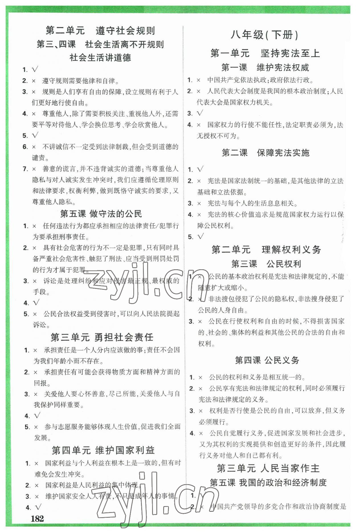 2023年萬(wàn)唯中考試題研究道德與法治福建專版 參考答案第2頁(yè)