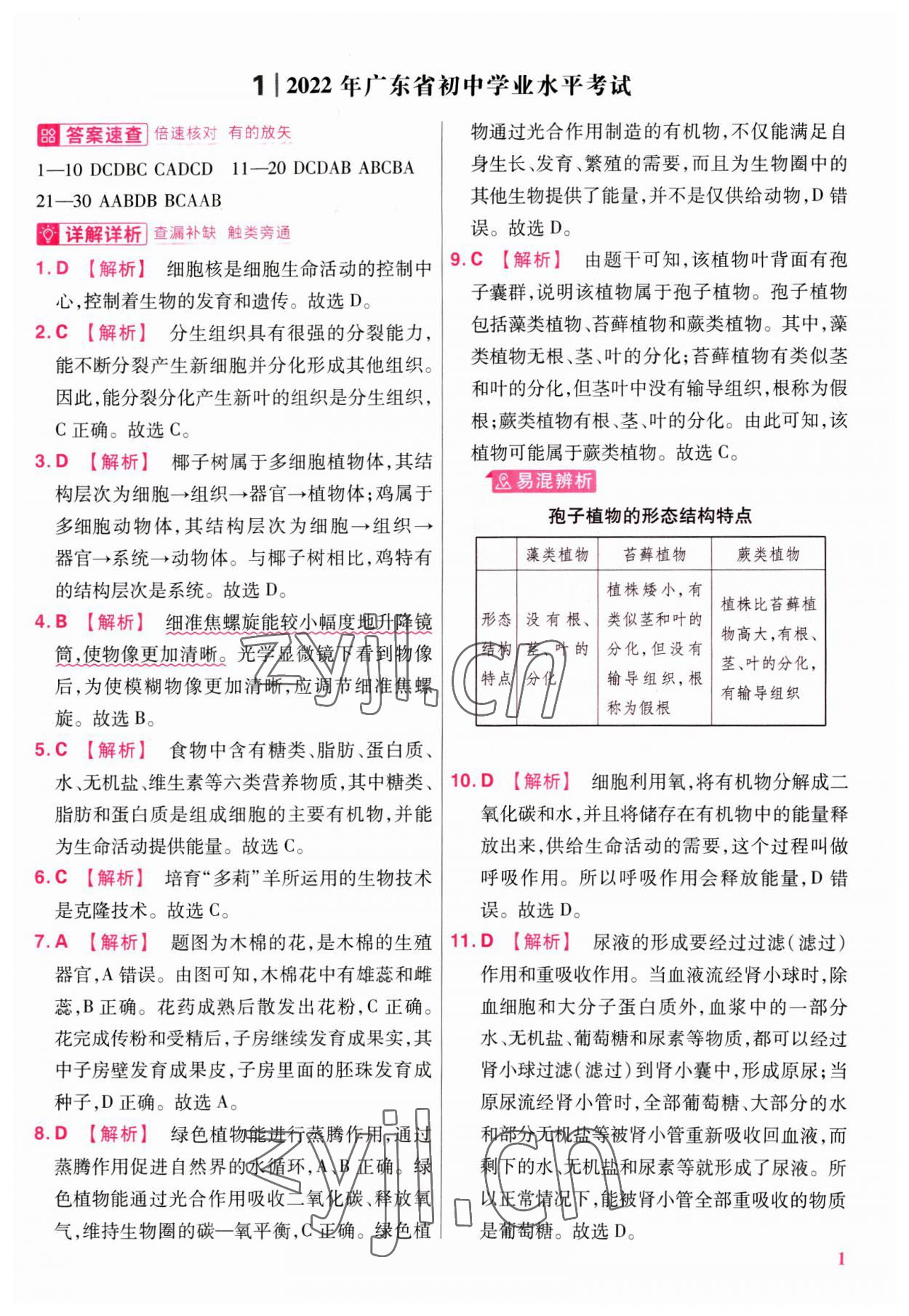 2023年金考卷45套汇编生物广东专版 第1页