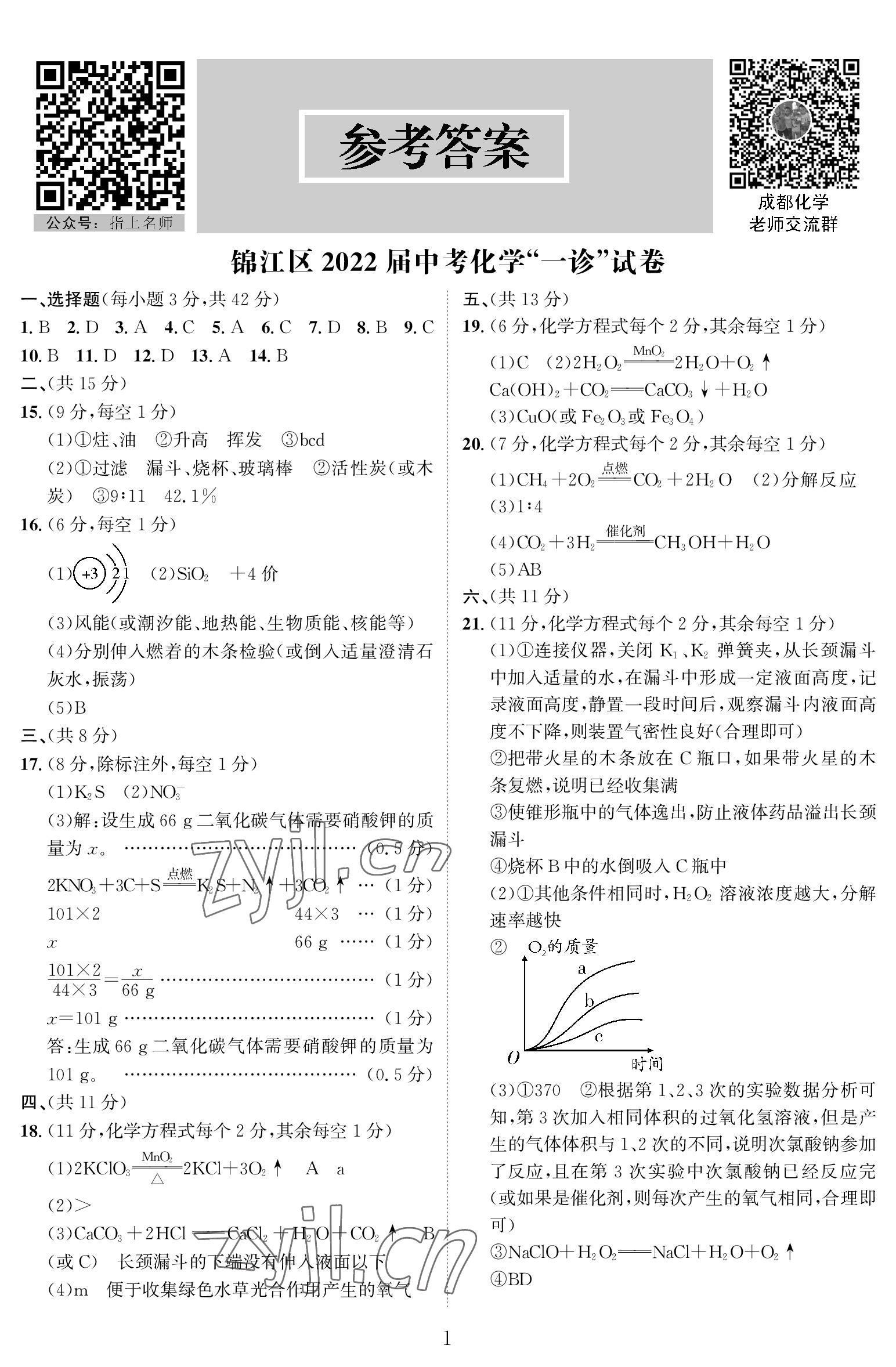 2023年中考前沿化学 参考答案第1页