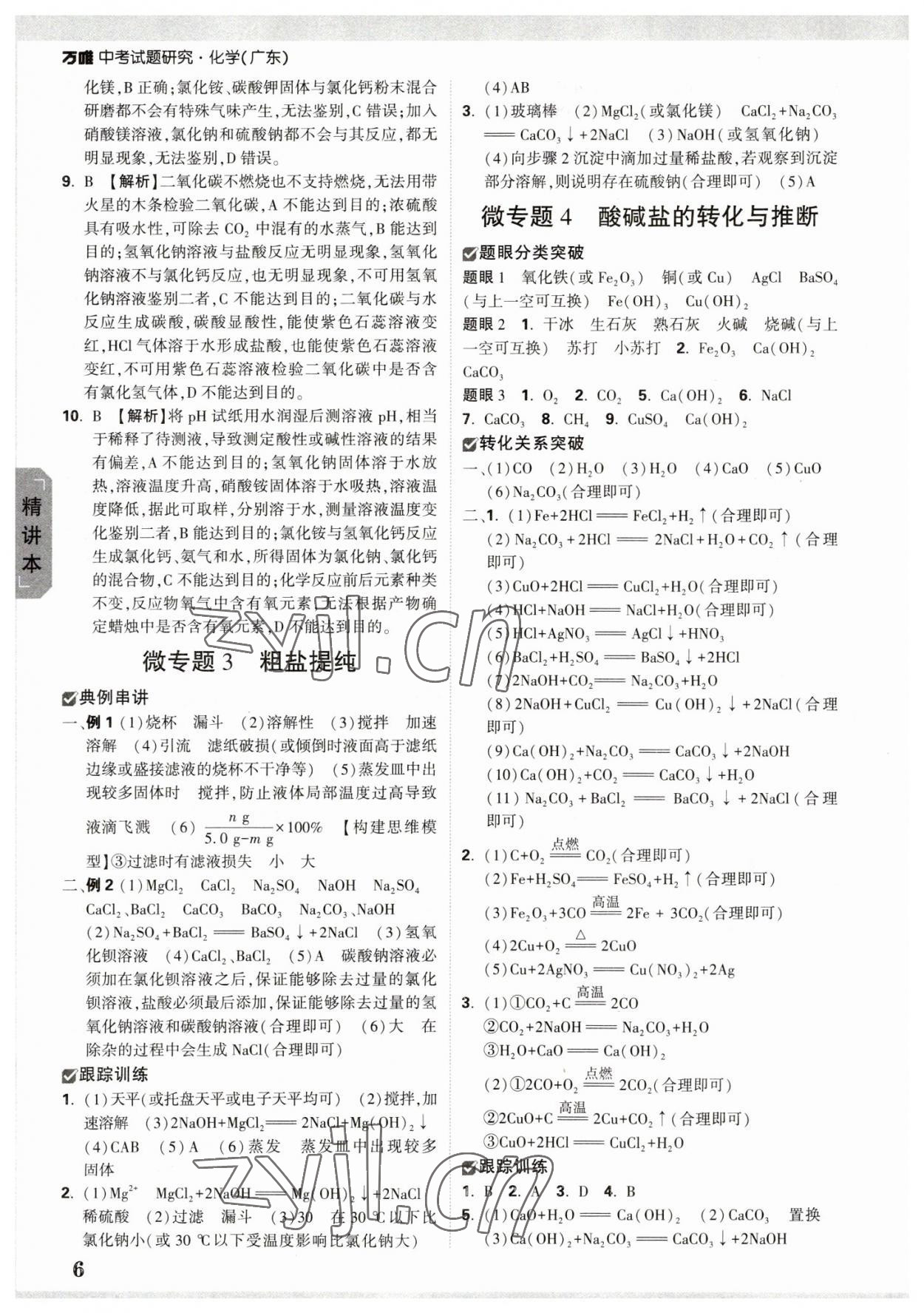 2023年万唯中考试题研究化学广东专版 参考答案第5页