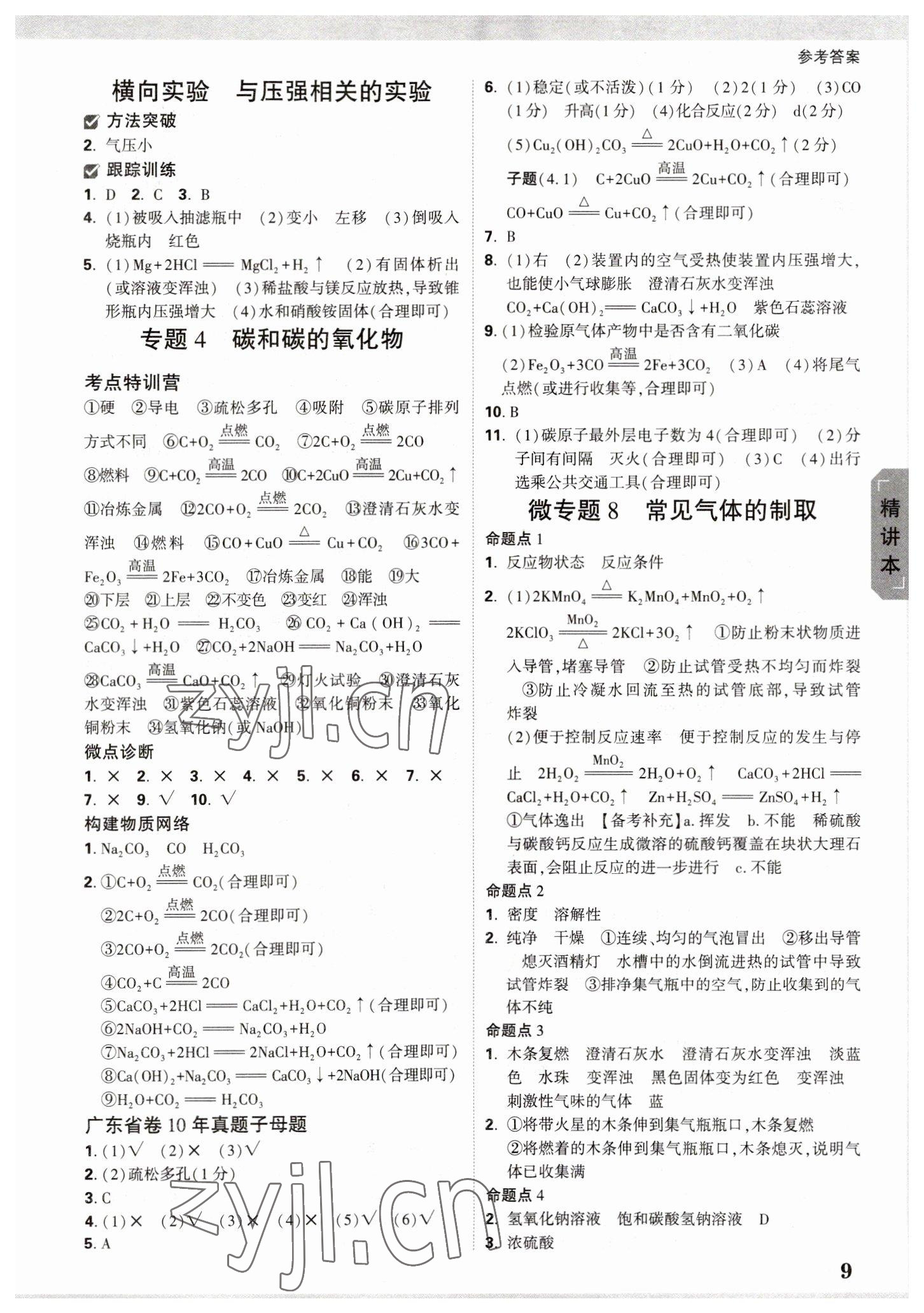 2023年万唯中考试题研究化学广东专版 参考答案第8页