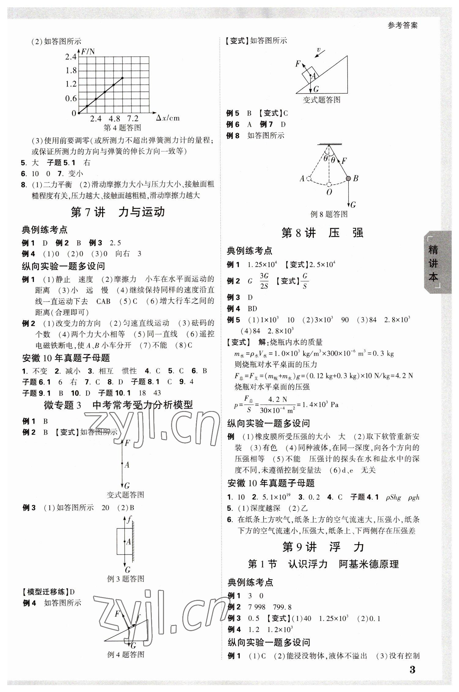 2023年万唯中考试题研究物理中考安徽专版 参考答案第3页