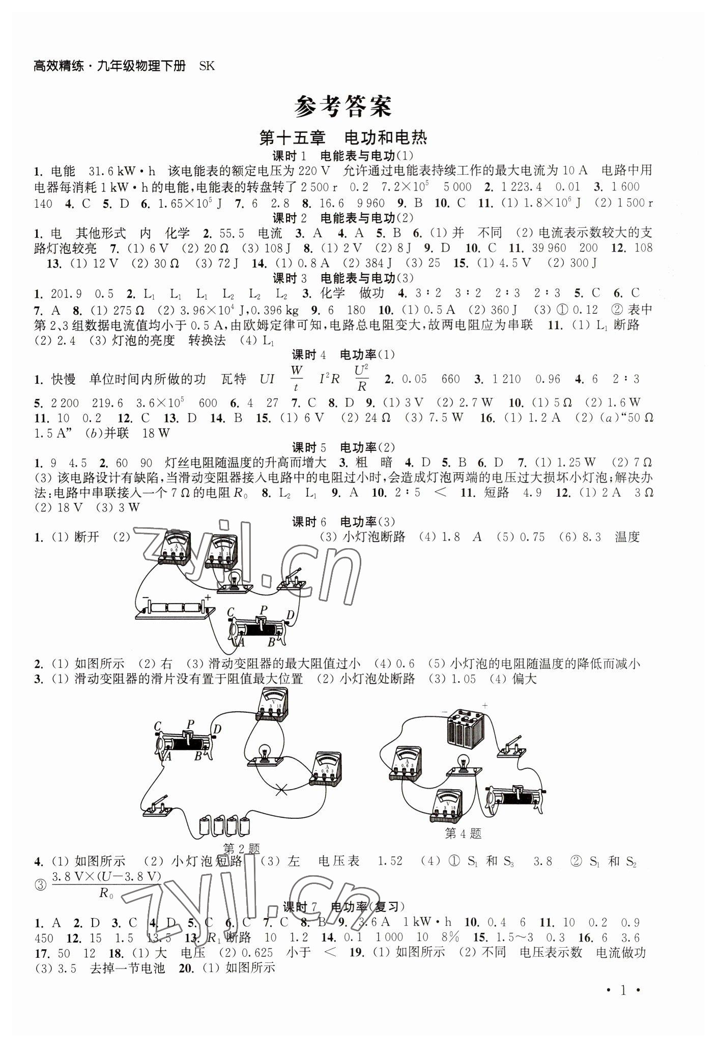 2023年高效精練九年級(jí)物理下冊(cè)蘇科版 第1頁