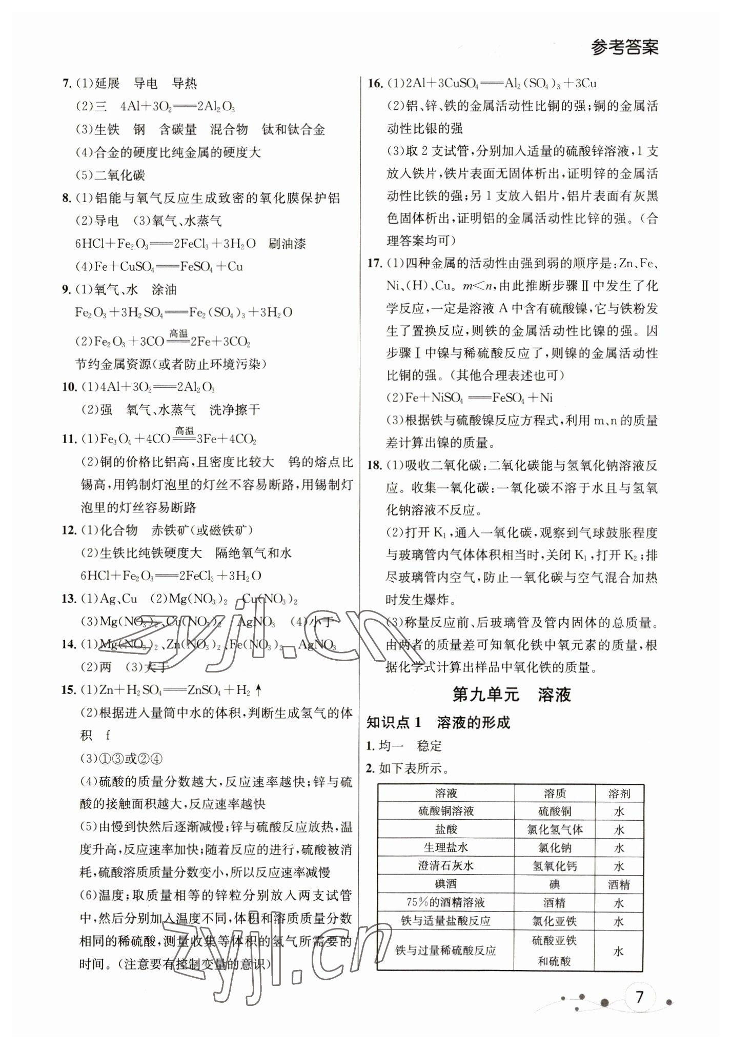 2023年大連中考沖刺課標(biāo)復(fù)習(xí)化學(xué) 參考答案第7頁