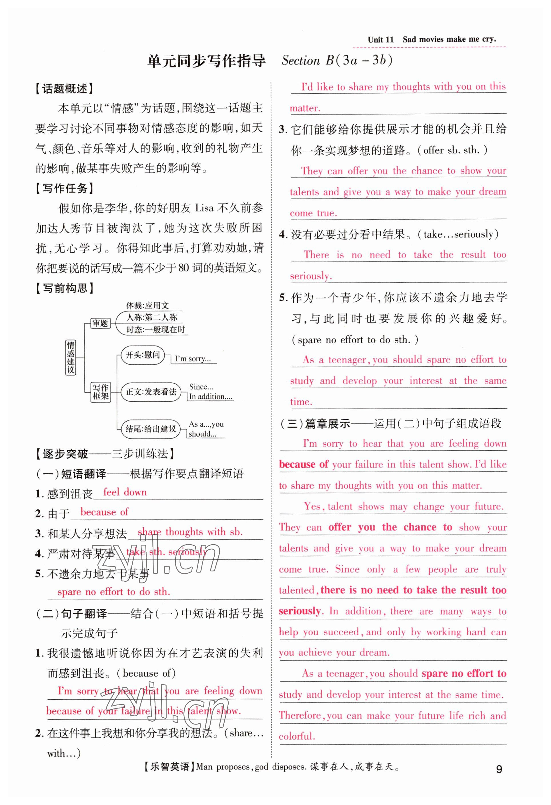 2023年名師測控九年級英語下冊人教版山西專版 參考答案第9頁