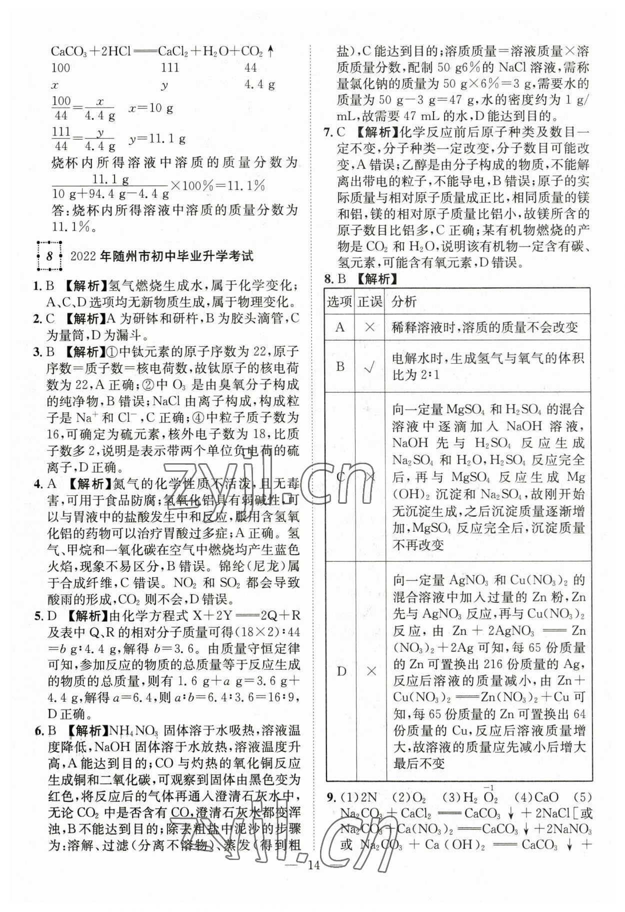 2023年智慧萬羽中考試題薈萃化學湖北中考 參考答案第14頁