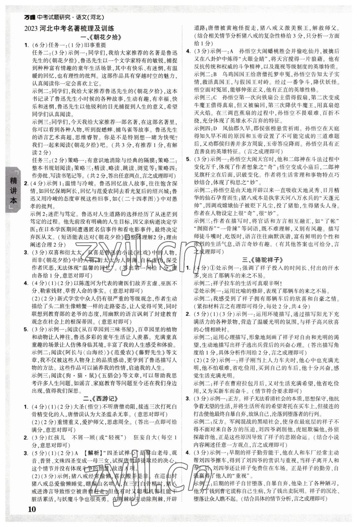 2023年万唯中考试题研究语文河北专版 参考答案第9页