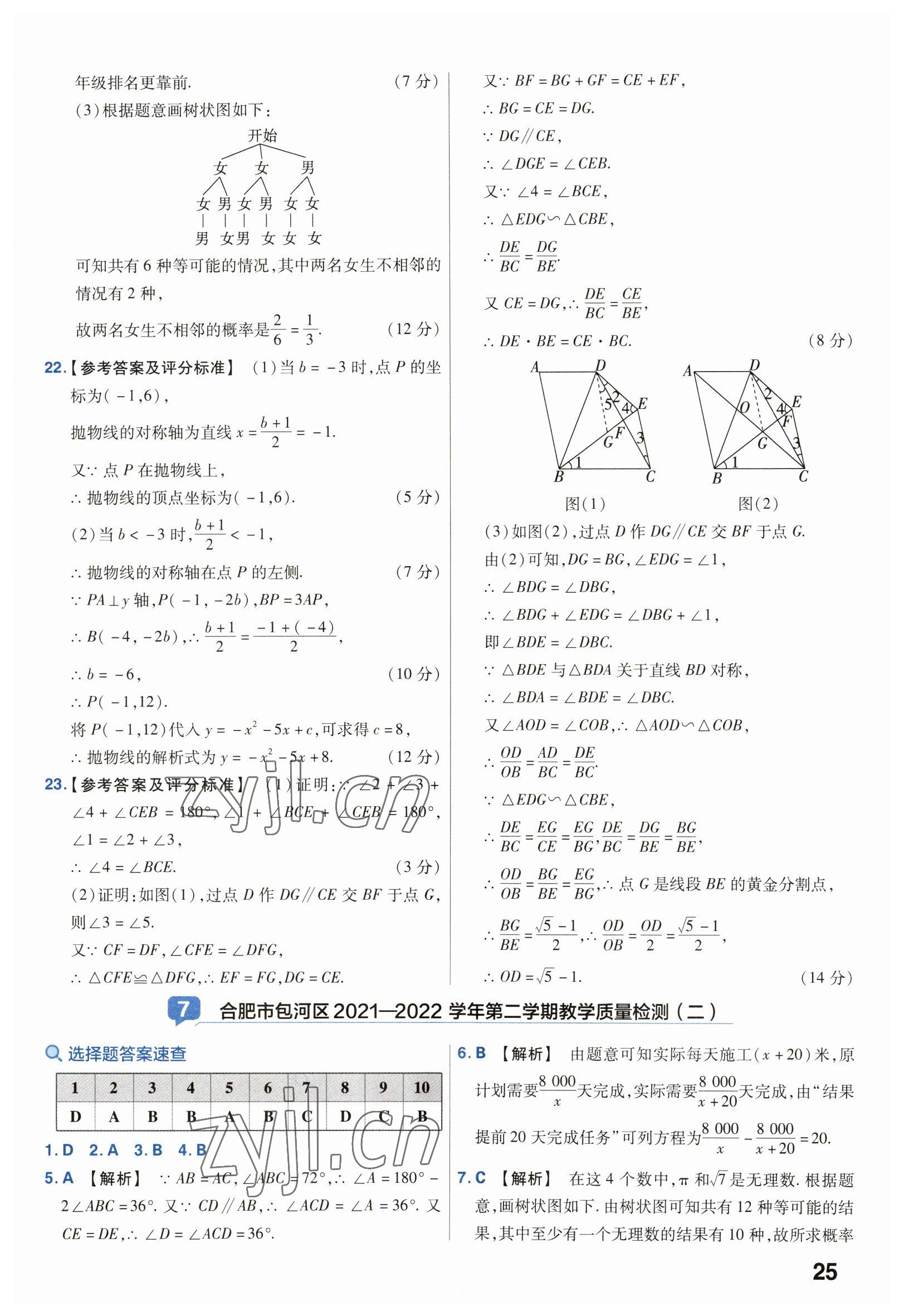 2023年金考卷45套汇编数学安徽专版 参考答案第25页