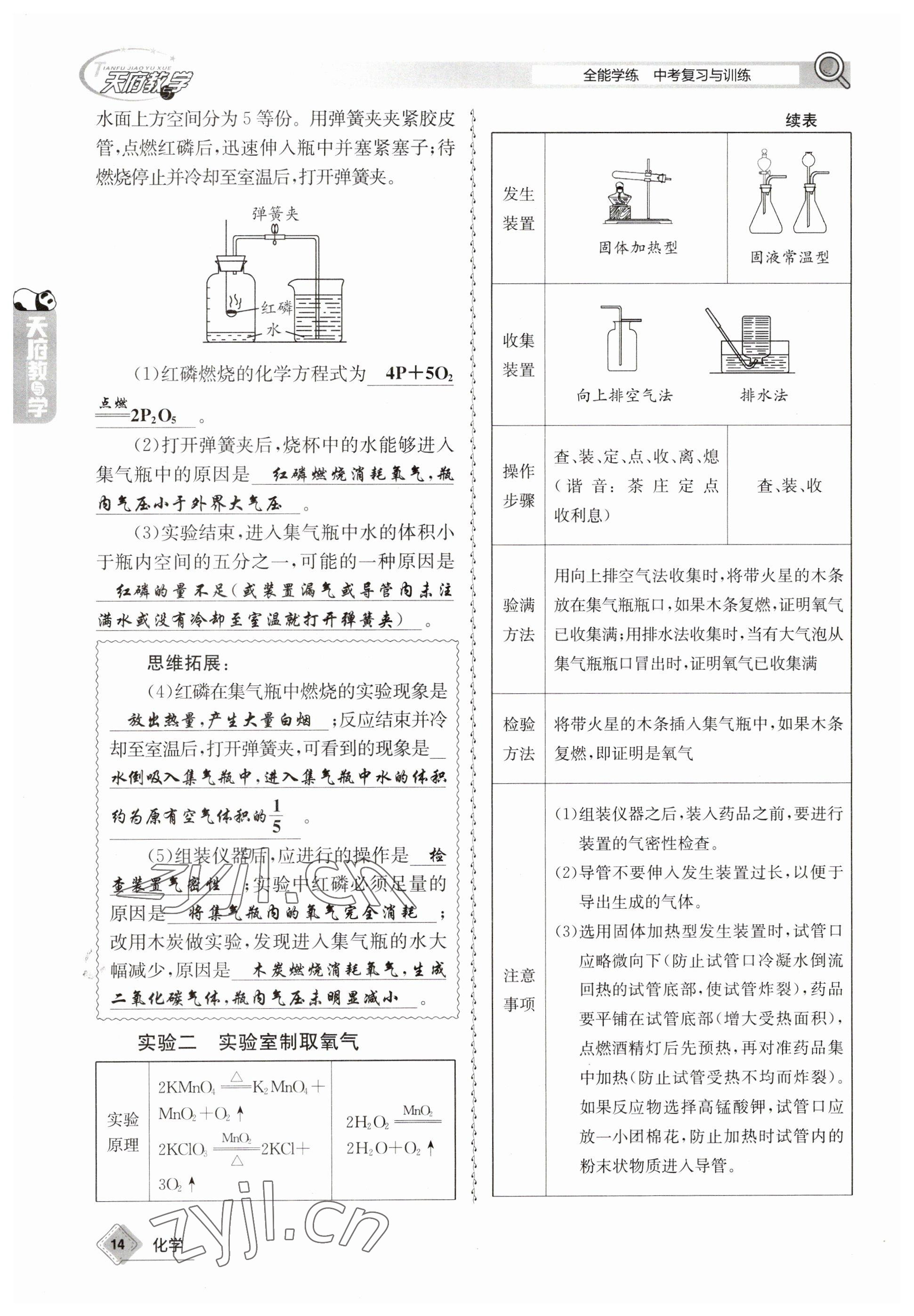 2023年天府教与学中考复习与训练化学 参考答案第14页