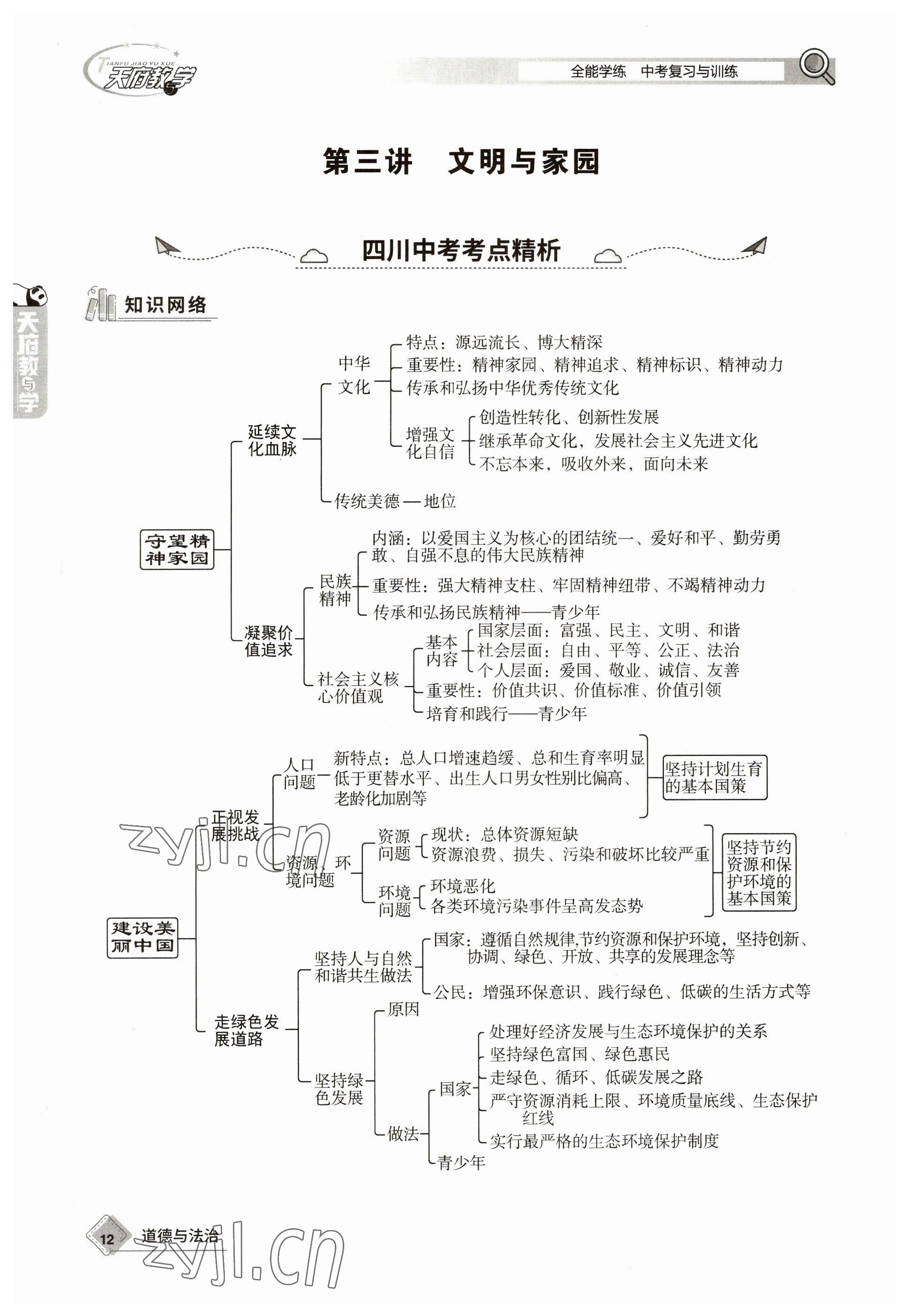 2023年天府教与学中考复习与训练道德与法治 参考答案第12页