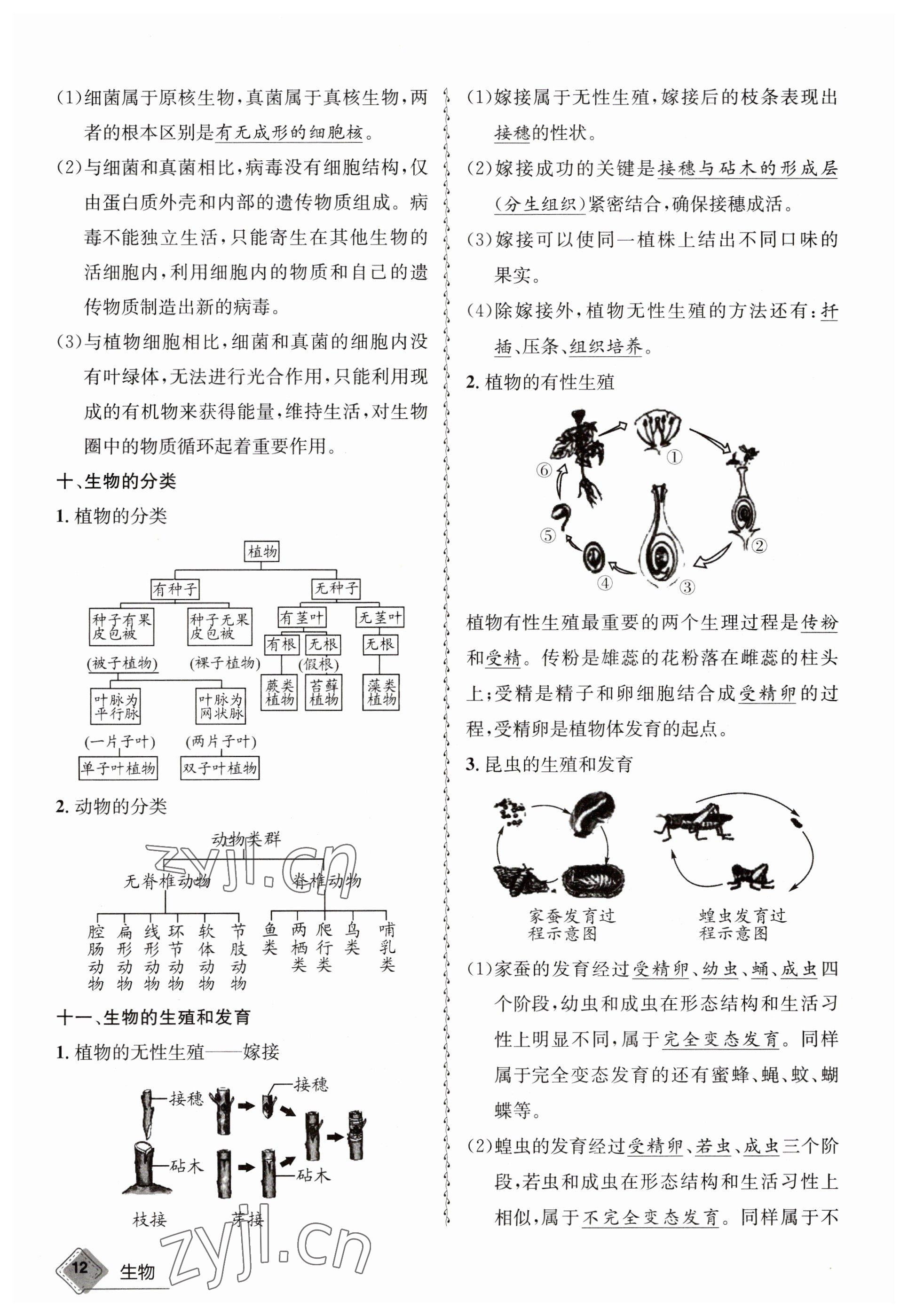 2023年天府教与学中考复习与训练生物 参考答案第12页