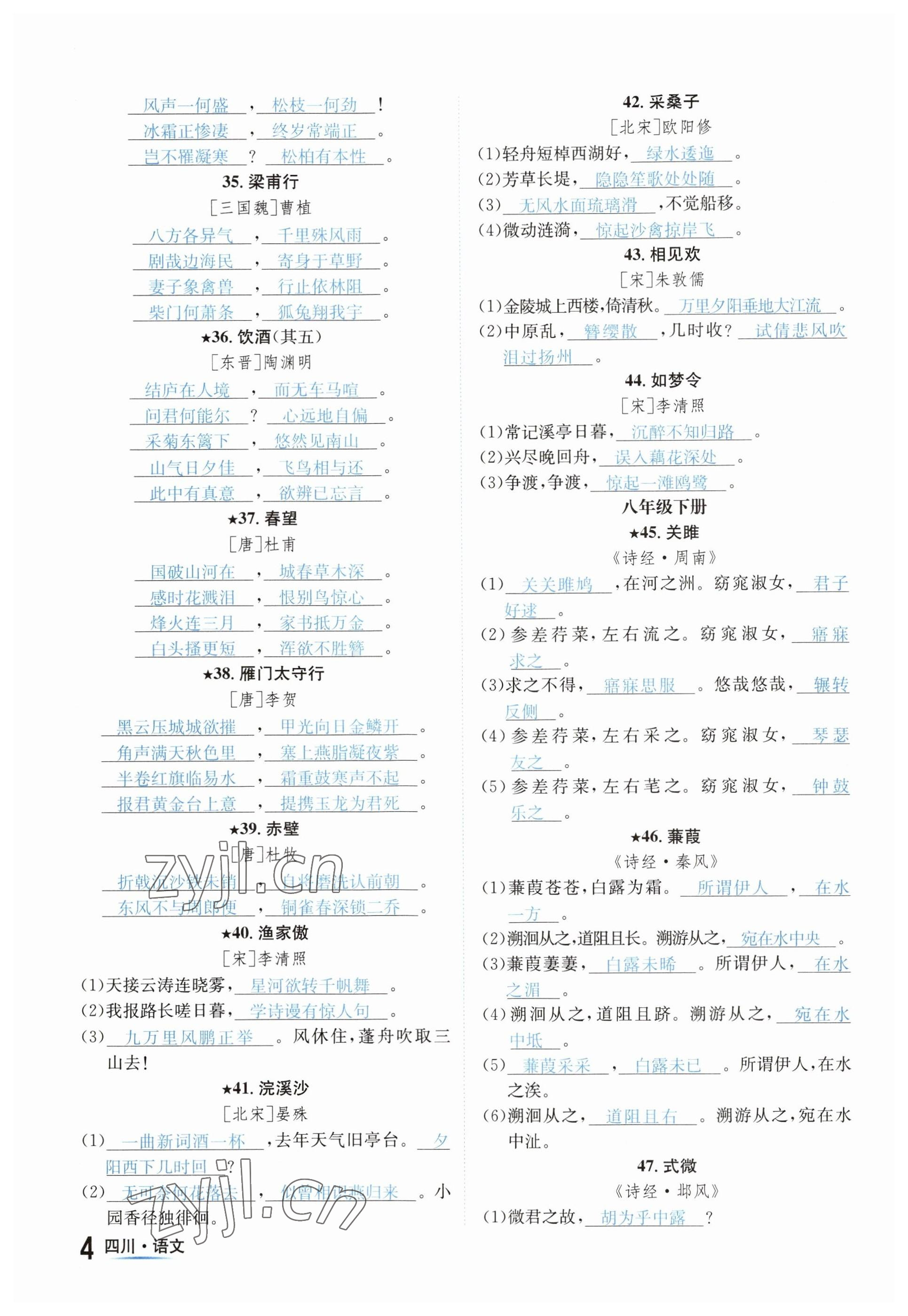 2023年中考2号语文四川专版 参考答案第4页