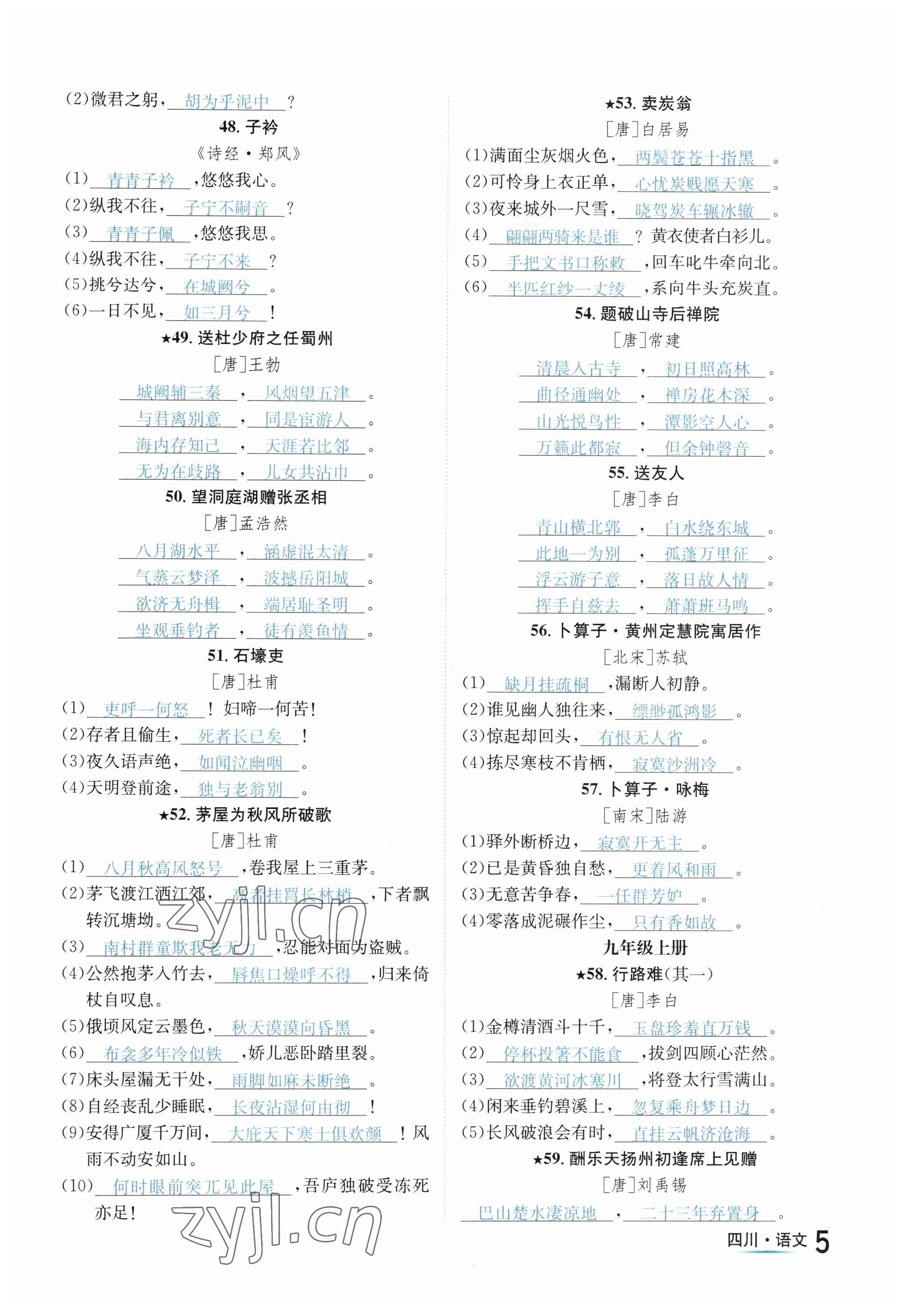 2023年中考2号语文四川专版 参考答案第5页