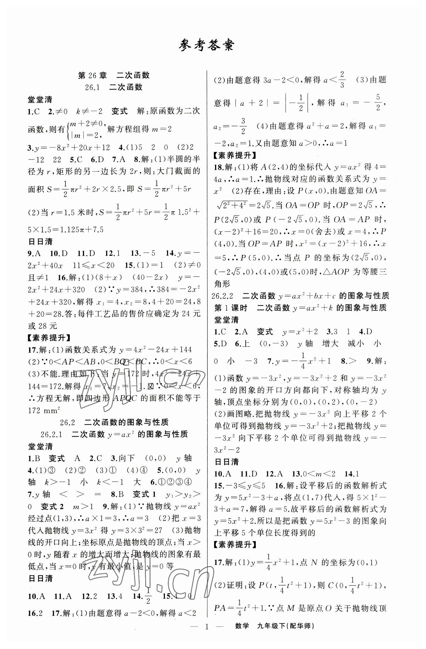 2023年四清導航九年級數(shù)學下冊華師大版 第1頁