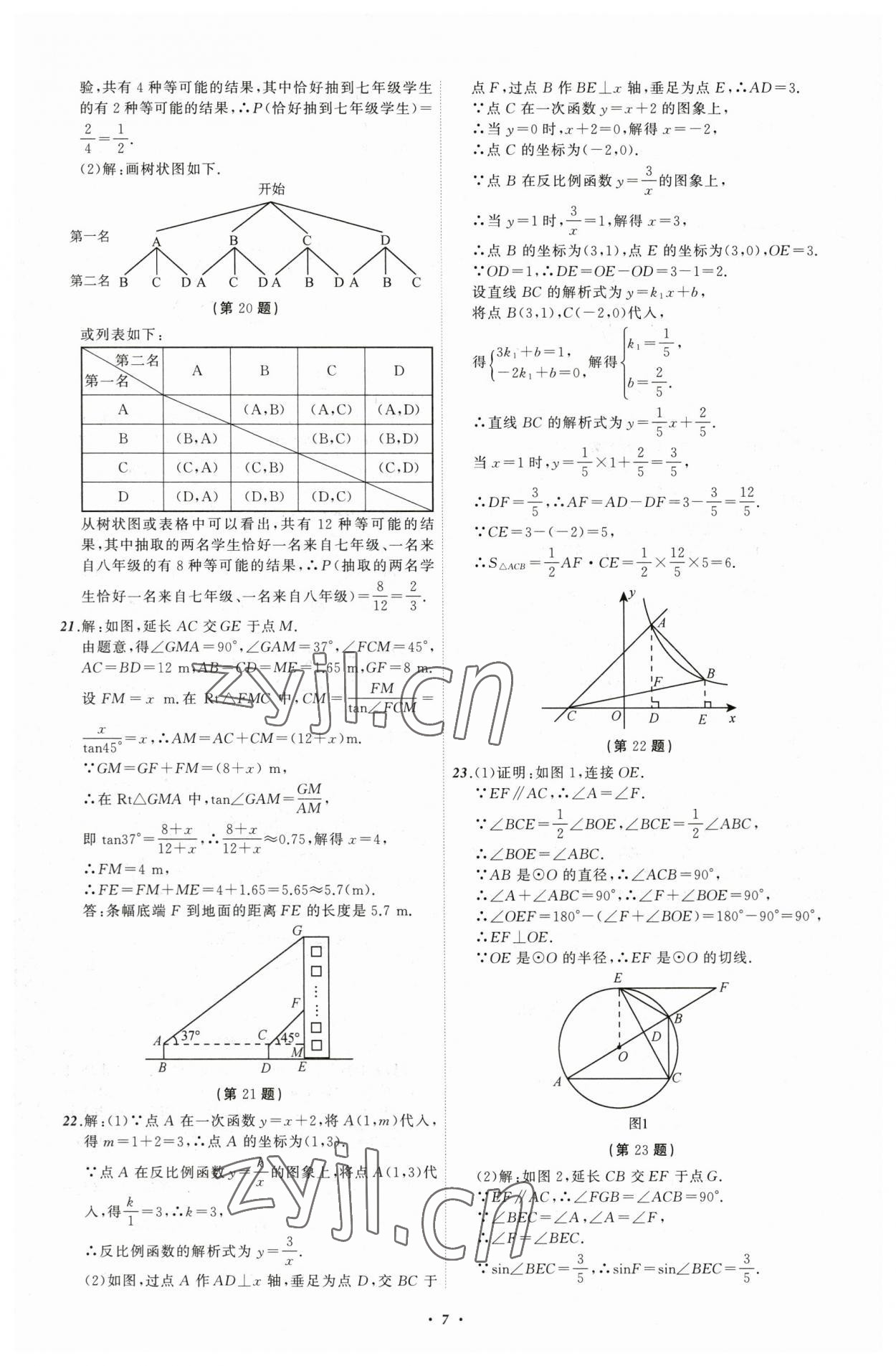 2023年中考必備數(shù)學(xué)遼寧專版 參考答案第7頁(yè)