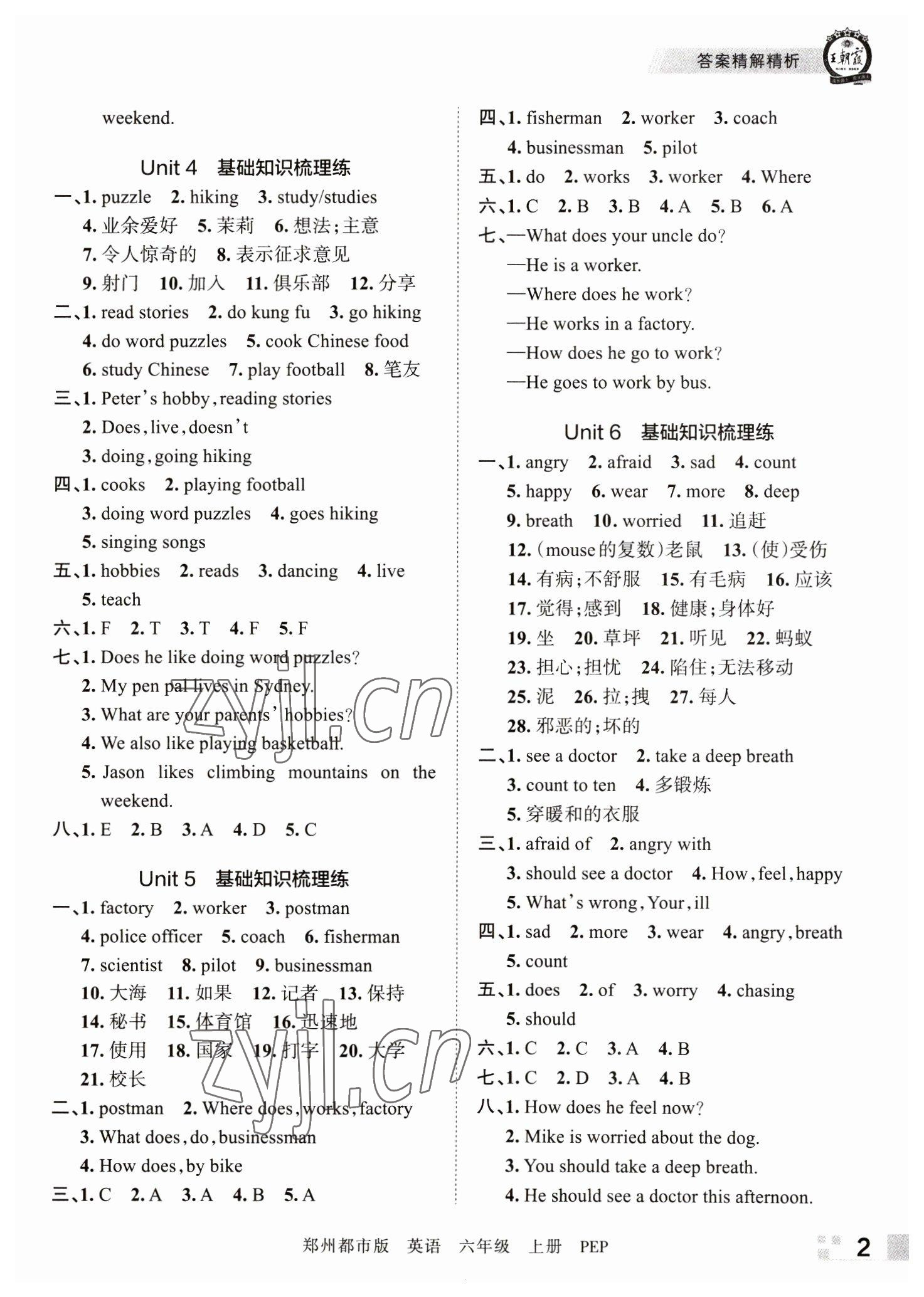 2022年王朝霞期末真題精編六年級(jí)英語(yǔ)上冊(cè)人教版鄭州專版 參考答案第2頁(yè)