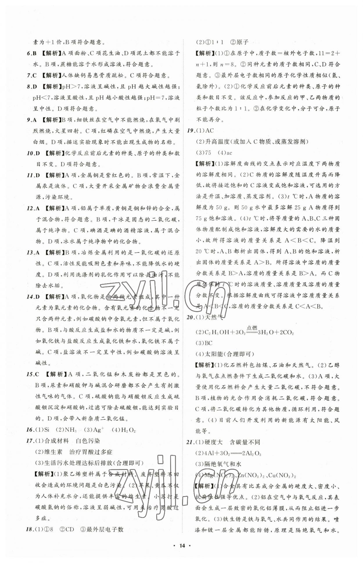 2023年中考必备化学辽宁专版 参考答案第14页