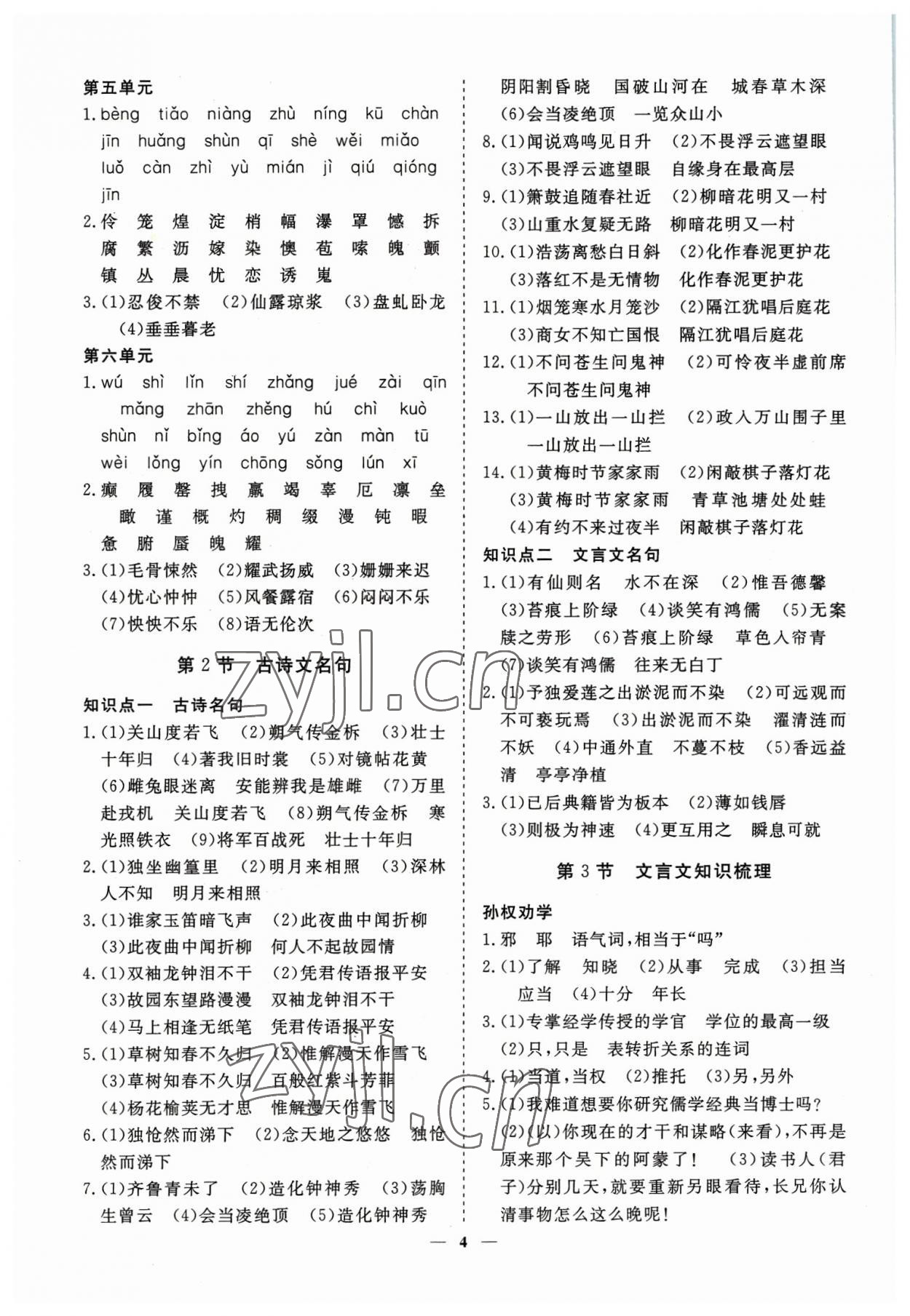 2023年致勝中考初中總復(fù)習(xí)指導(dǎo)用書語文 參考答案第4頁