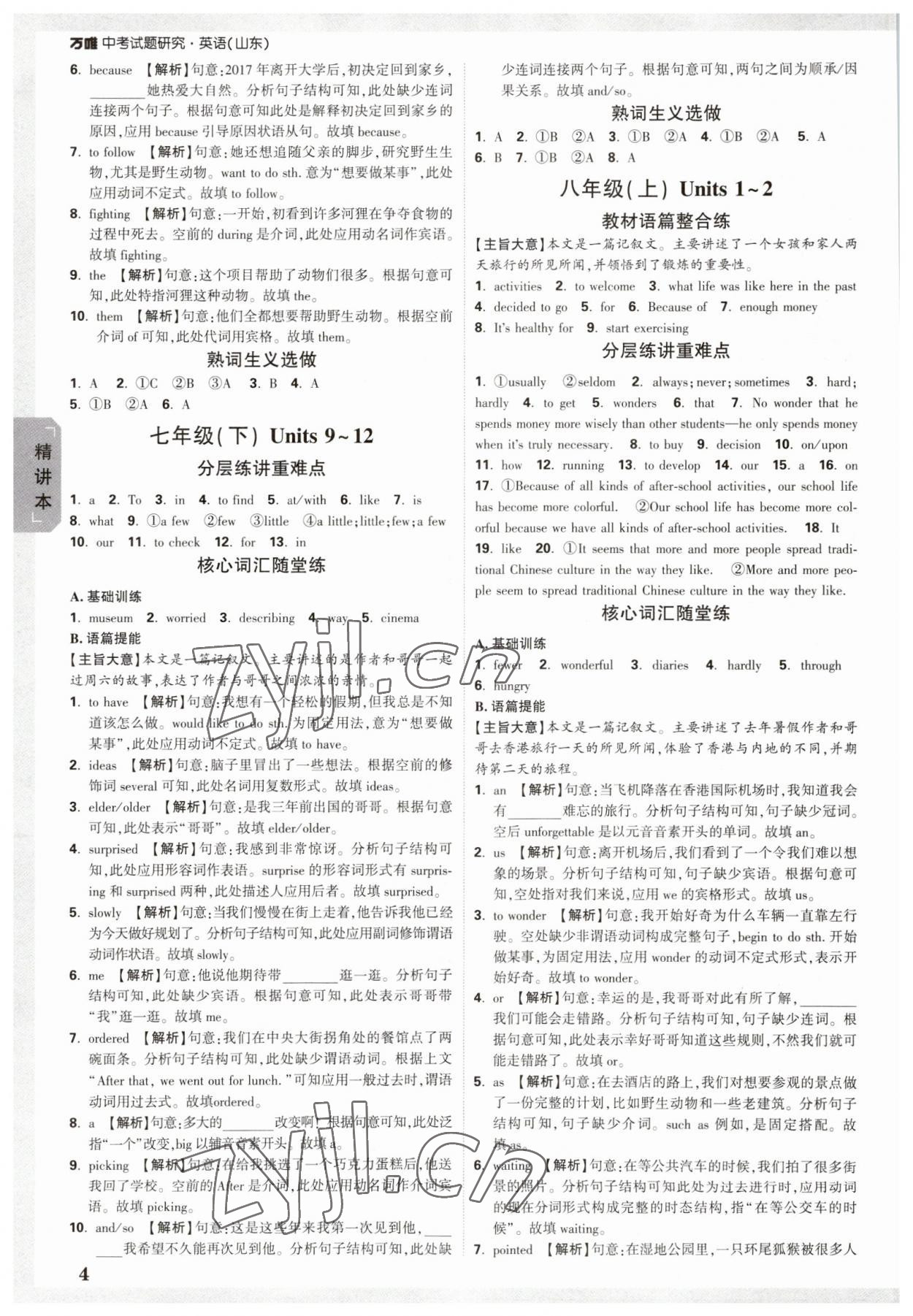 2023年萬唯中考試題研究英語山東專用 參考答案第3頁