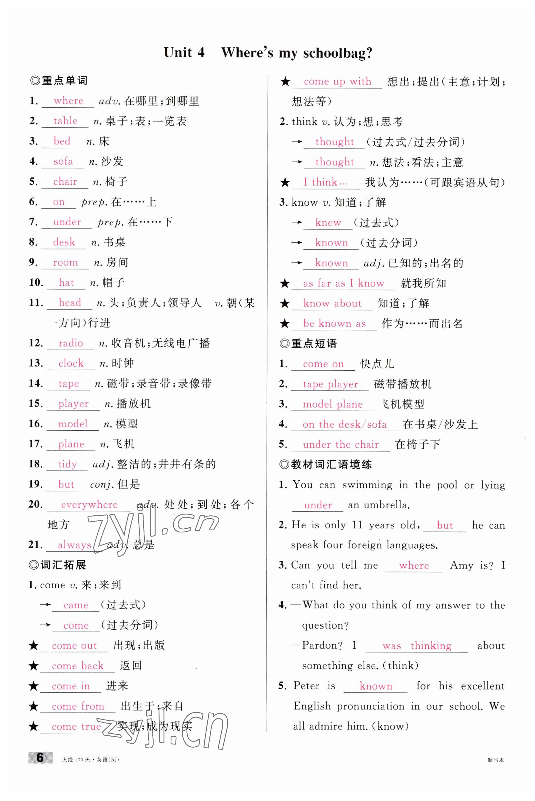 2023年火線100天中考滾動復習法英語南充專版 參考答案第8頁