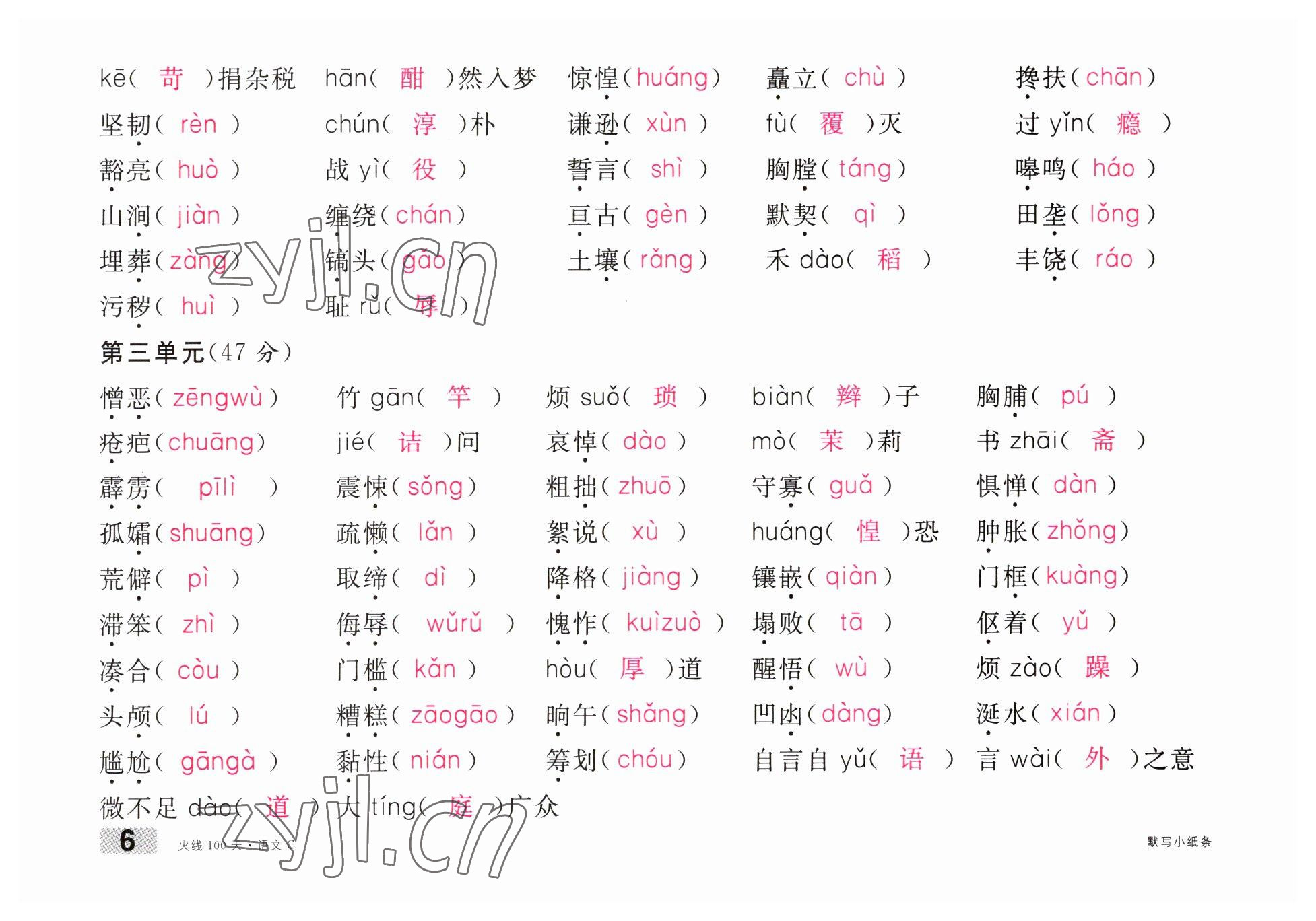 2023年火線100天中考滾動(dòng)復(fù)習(xí)法語文南充專版 參考答案第6頁