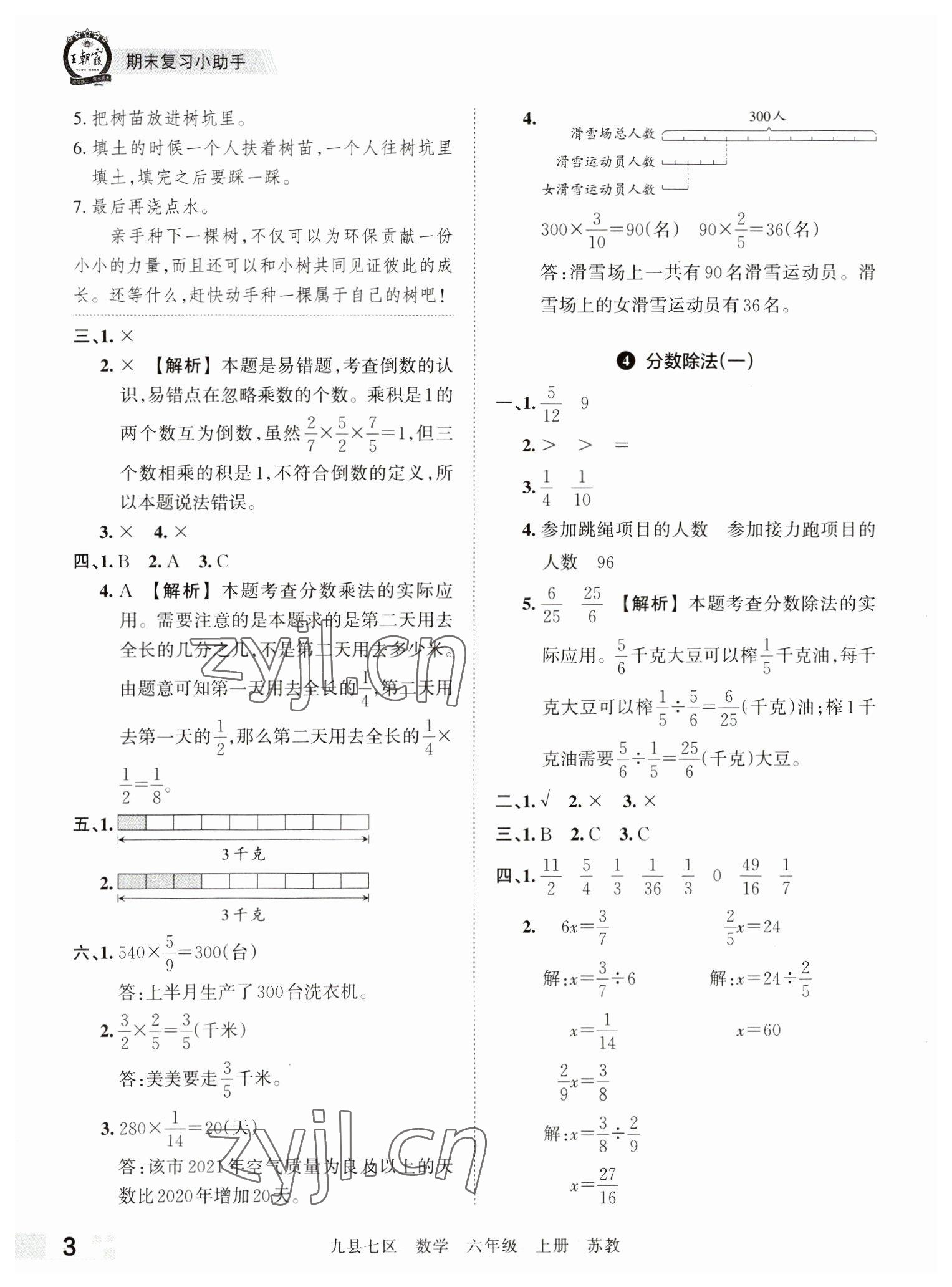 2022年王朝霞各地期末试卷精选六年级数学上册苏教版洛阳专版 参考答案第3页