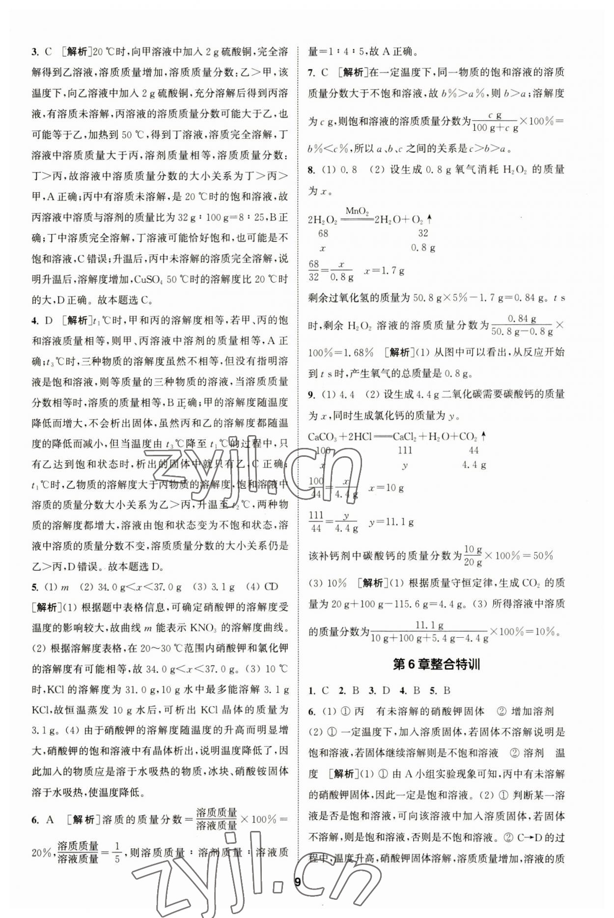 2023年拔尖特訓(xùn)九年級化學(xué)下冊滬教版 參考答案第9頁