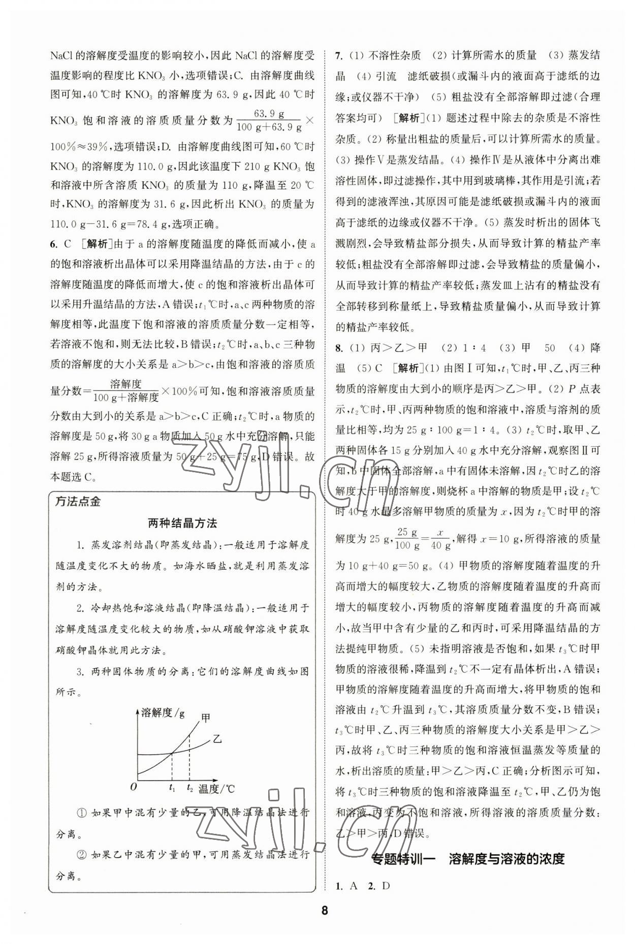 2023年拔尖特訓九年級化學下冊滬教版 參考答案第8頁