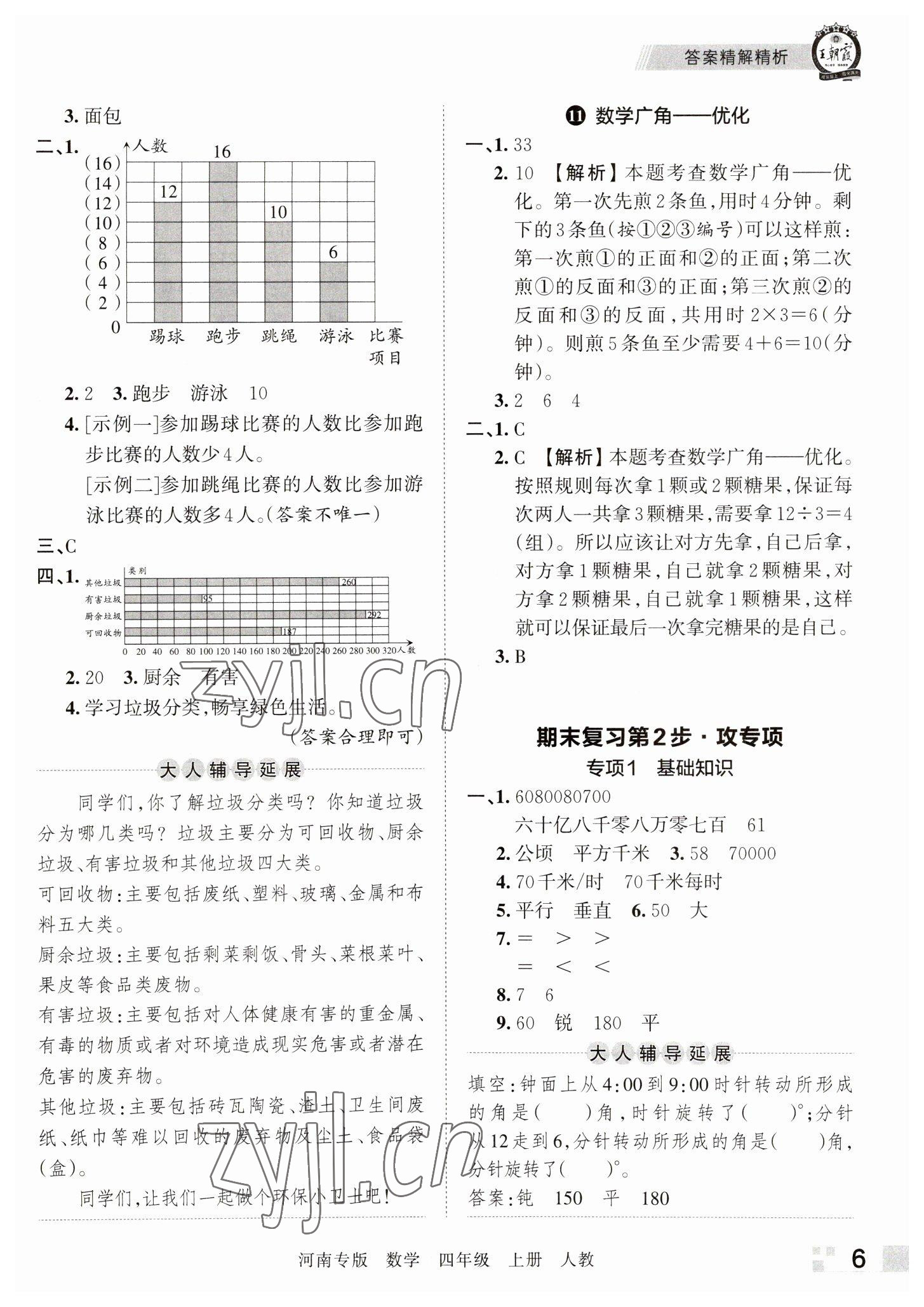 2022年王朝霞各地期末試卷精選四年級數(shù)學上冊人教版河南專版 參考答案第6頁