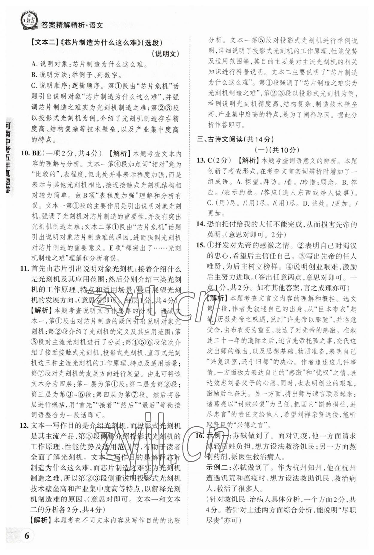 2023年王朝霞中考真题精编语文河南中考 参考答案第6页