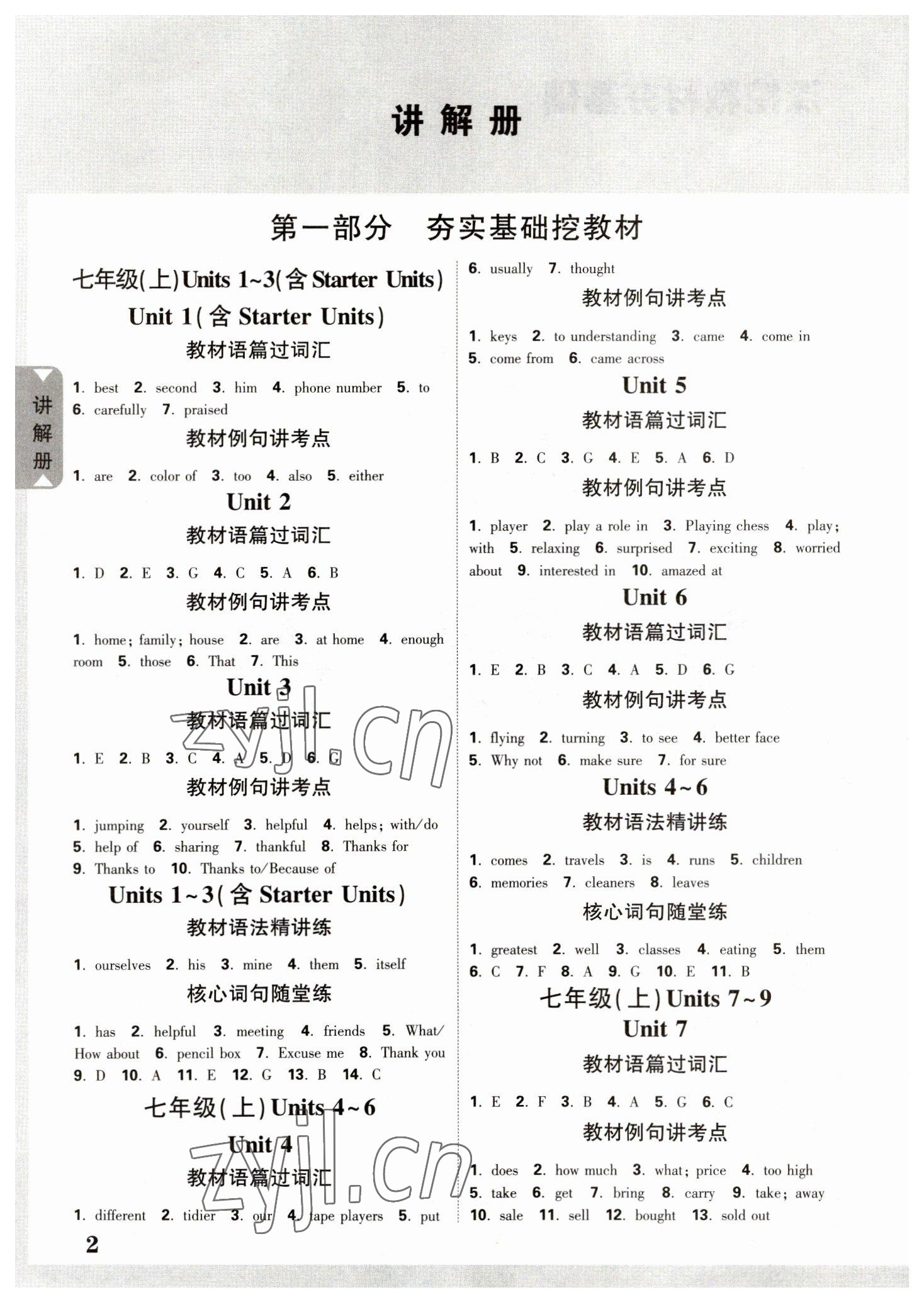 2023年中考面對(duì)面英語(yǔ)人教版貴州專版 參考答案第1頁(yè)