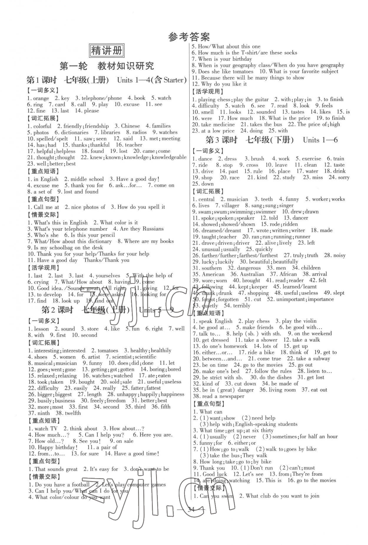 2023年碩源教育中考總復(fù)習(xí)名師解密九年級(jí)英語河南專版 參考答案第1頁