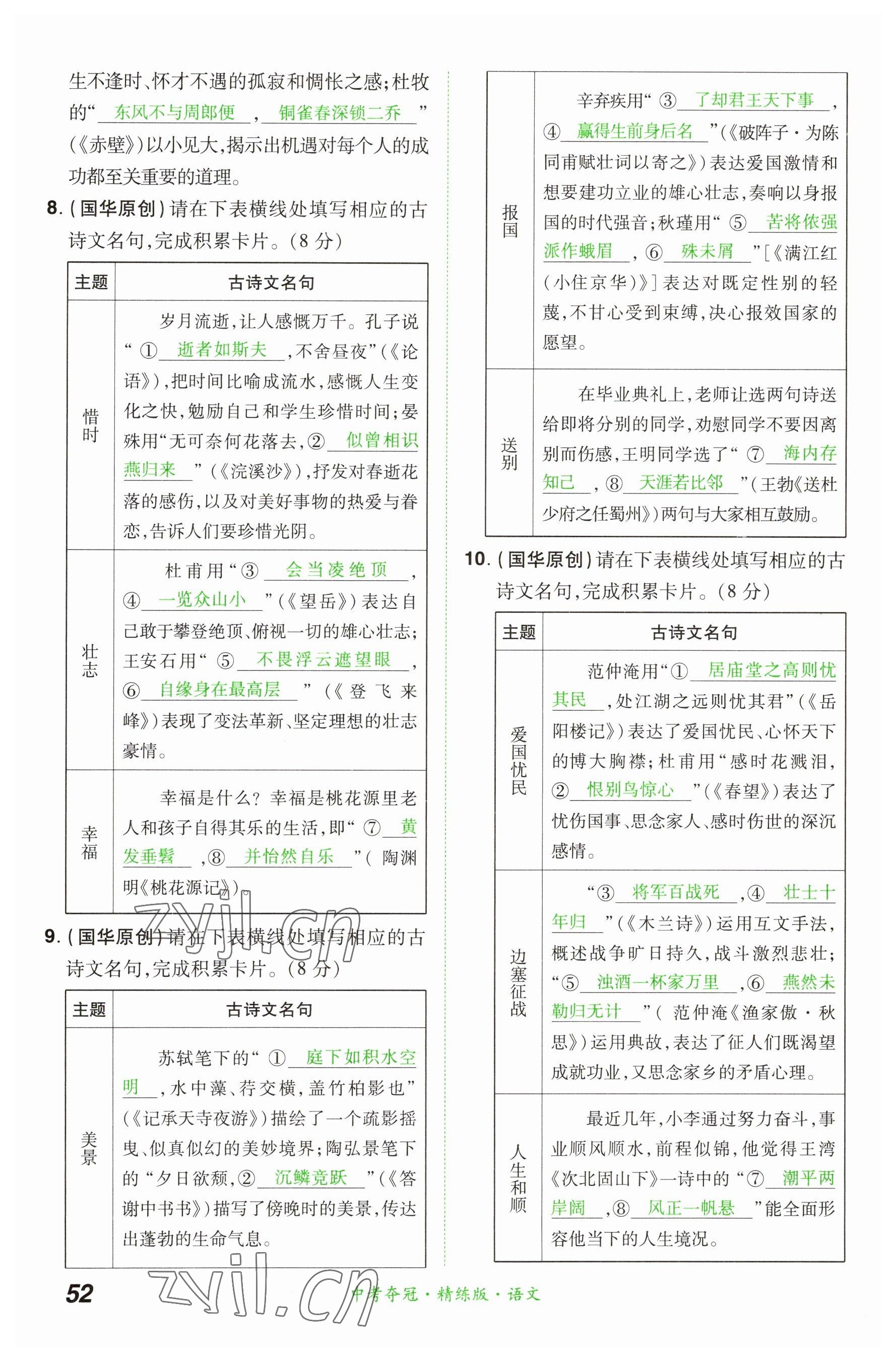 2023年国华教育中考夺冠语文河南专版 参考答案第52页