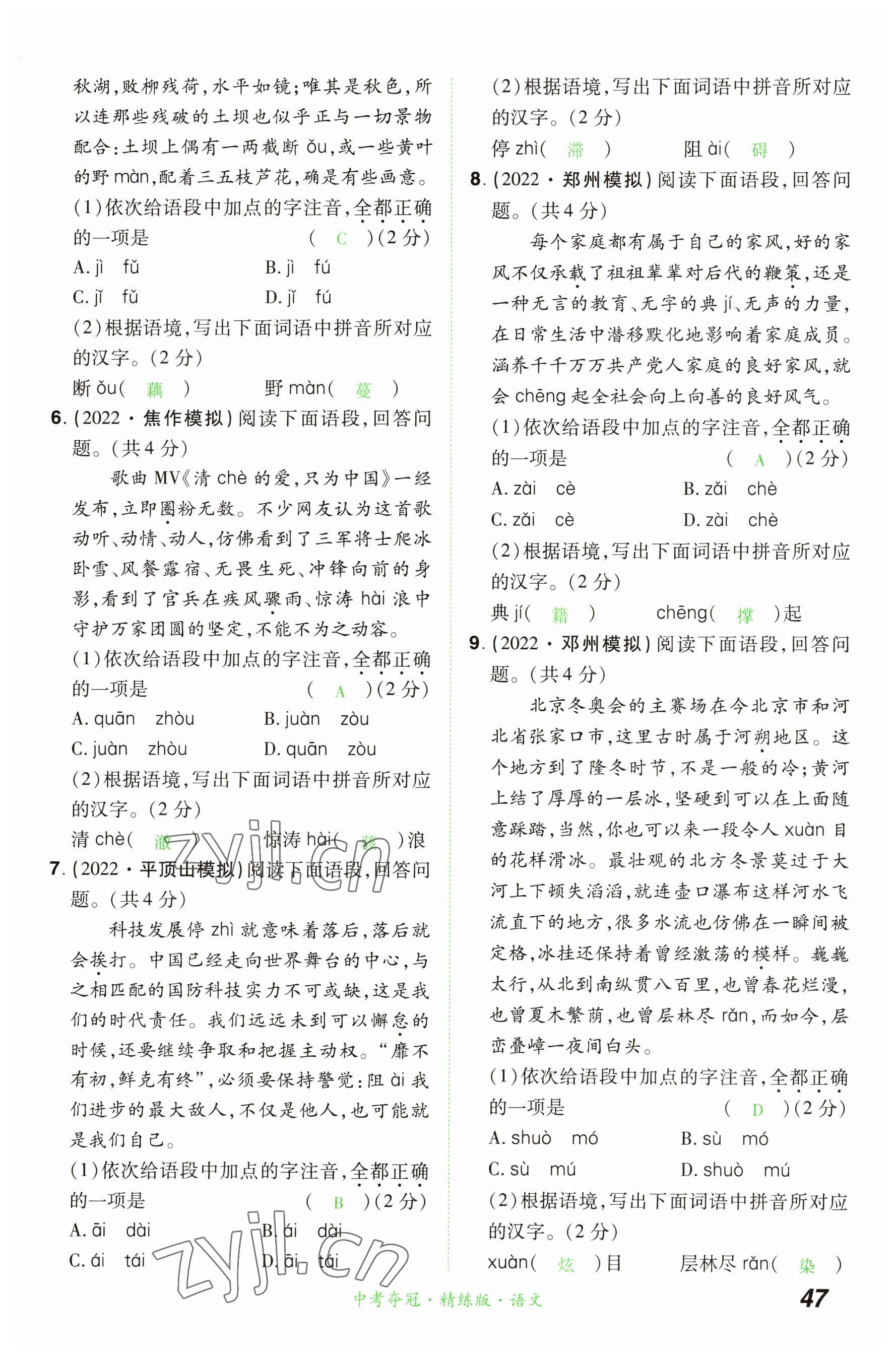 2023年国华教育中考夺冠语文河南专版 参考答案第47页