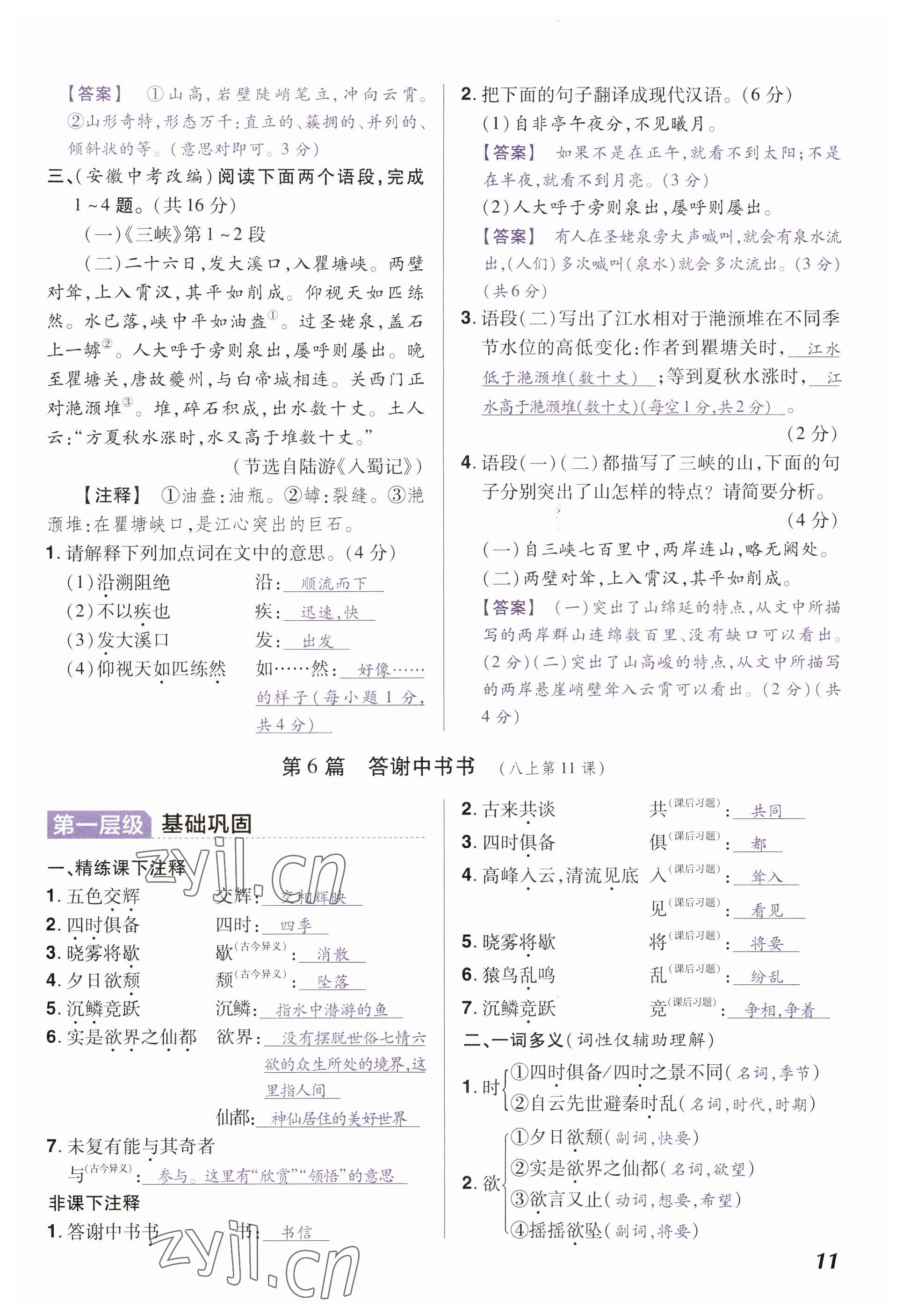 2023年中考通语文河南专版 参考答案第11页
