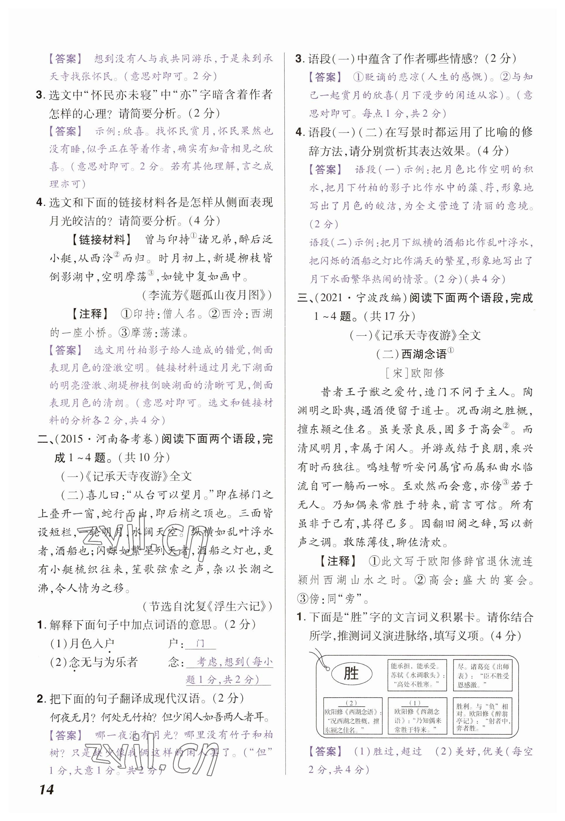2023年中考通语文河南专版 参考答案第14页
