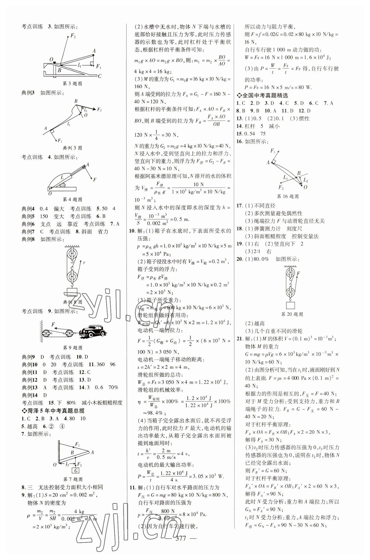 2023年全程導(dǎo)航初中總復(fù)習(xí)物理教科版菏澤專版 參考答案第8頁(yè)