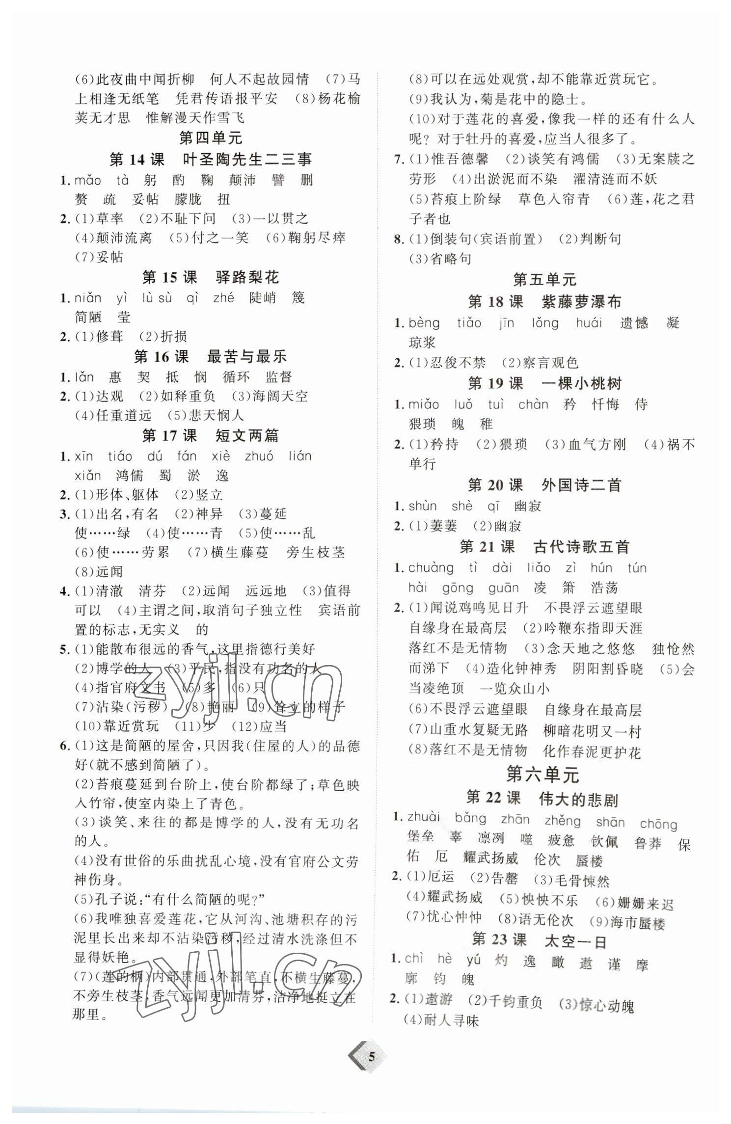 2023年優(yōu)加學(xué)案贏在中考語(yǔ)文濰坊專(zhuān)版 參考答案第5頁(yè)