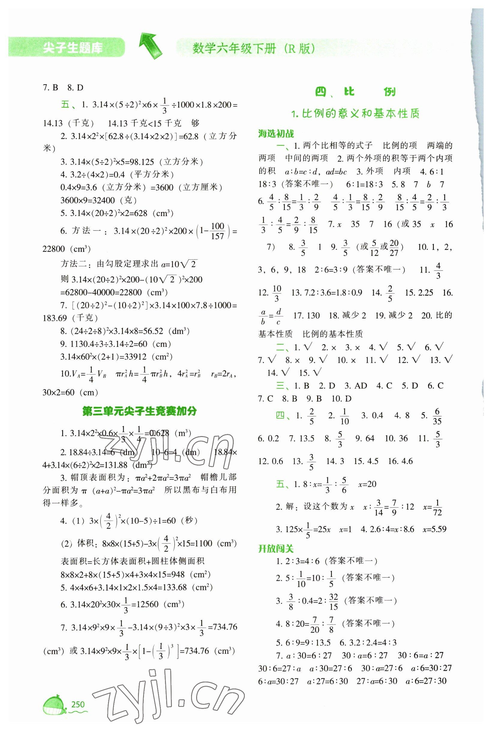 2023年尖子生题库六年级数学下册人教版 第6页