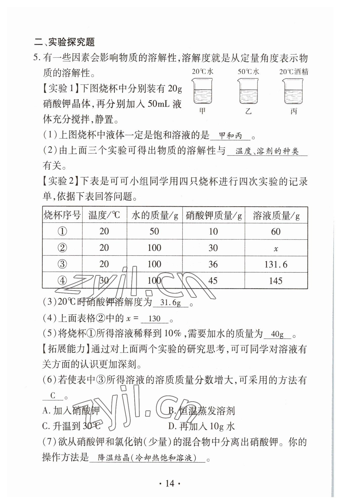 2023年優(yōu)課堂給力A加中考化學(xué)總復(fù)習(xí) 參考答案第14頁