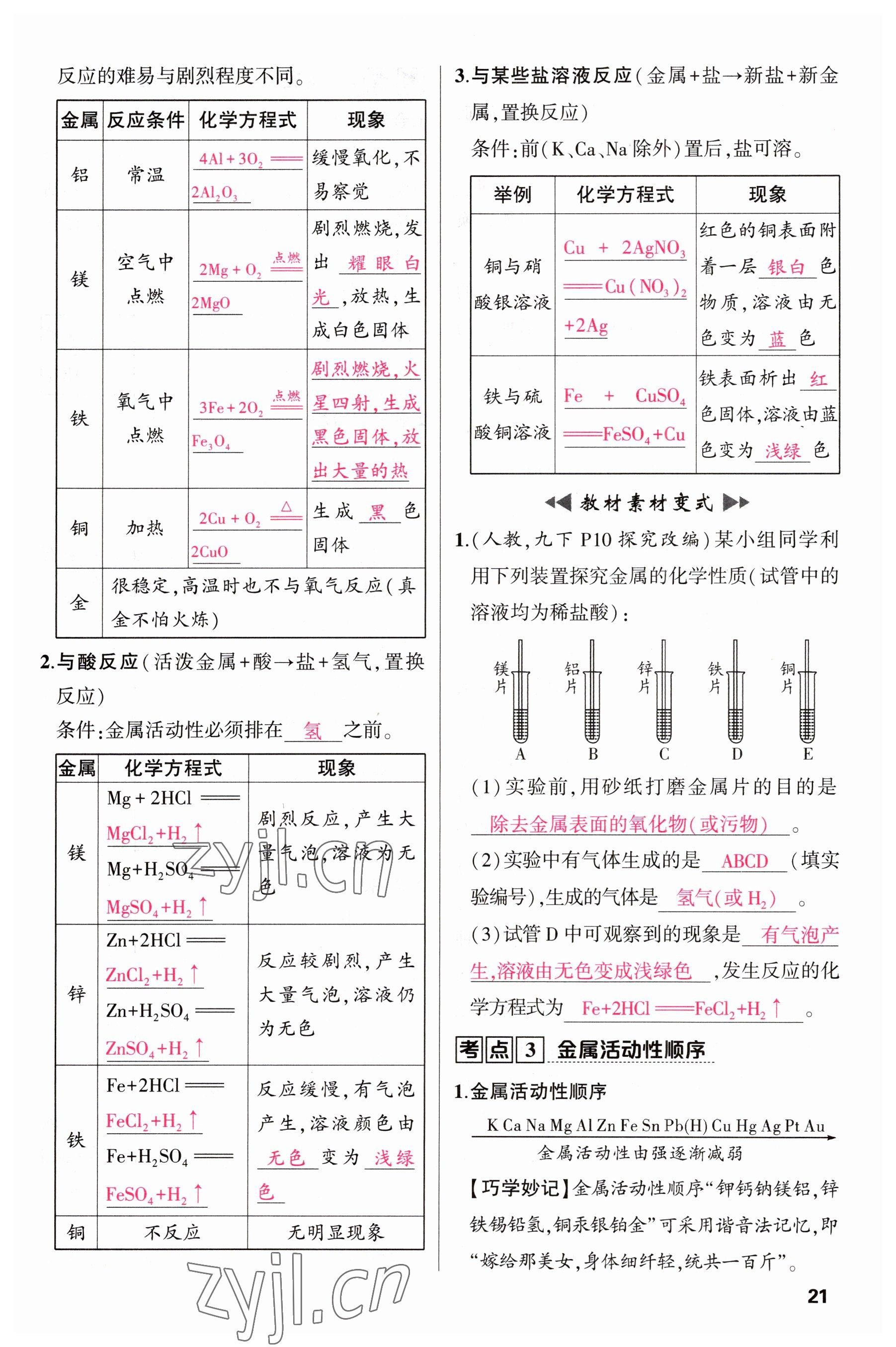 2023年聚焦中考化學(xué)四川專版 參考答案第21頁(yè)