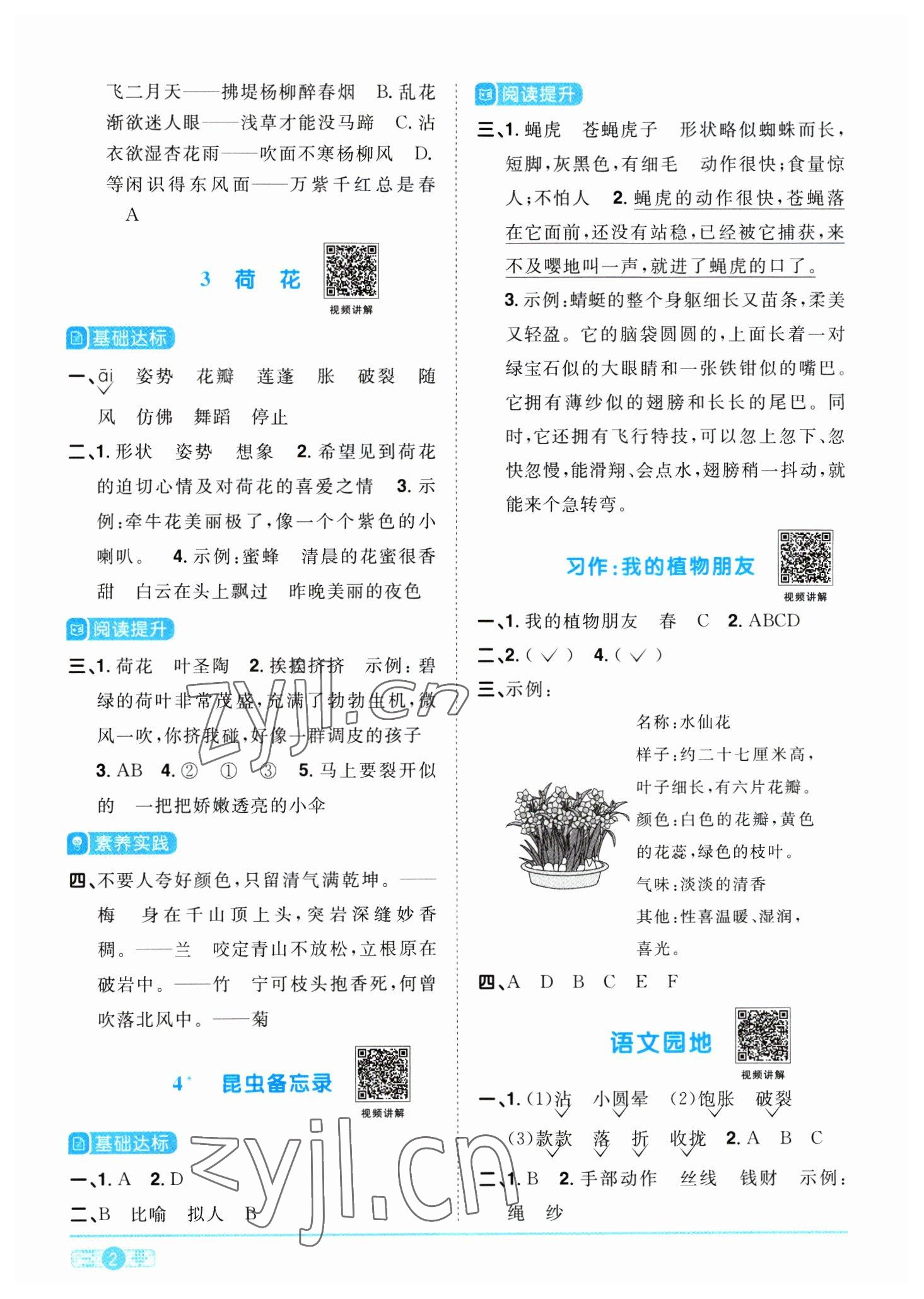 2023年陽光同學(xué)課時優(yōu)化作業(yè)三年級語文下冊人教版 參考答案第2頁