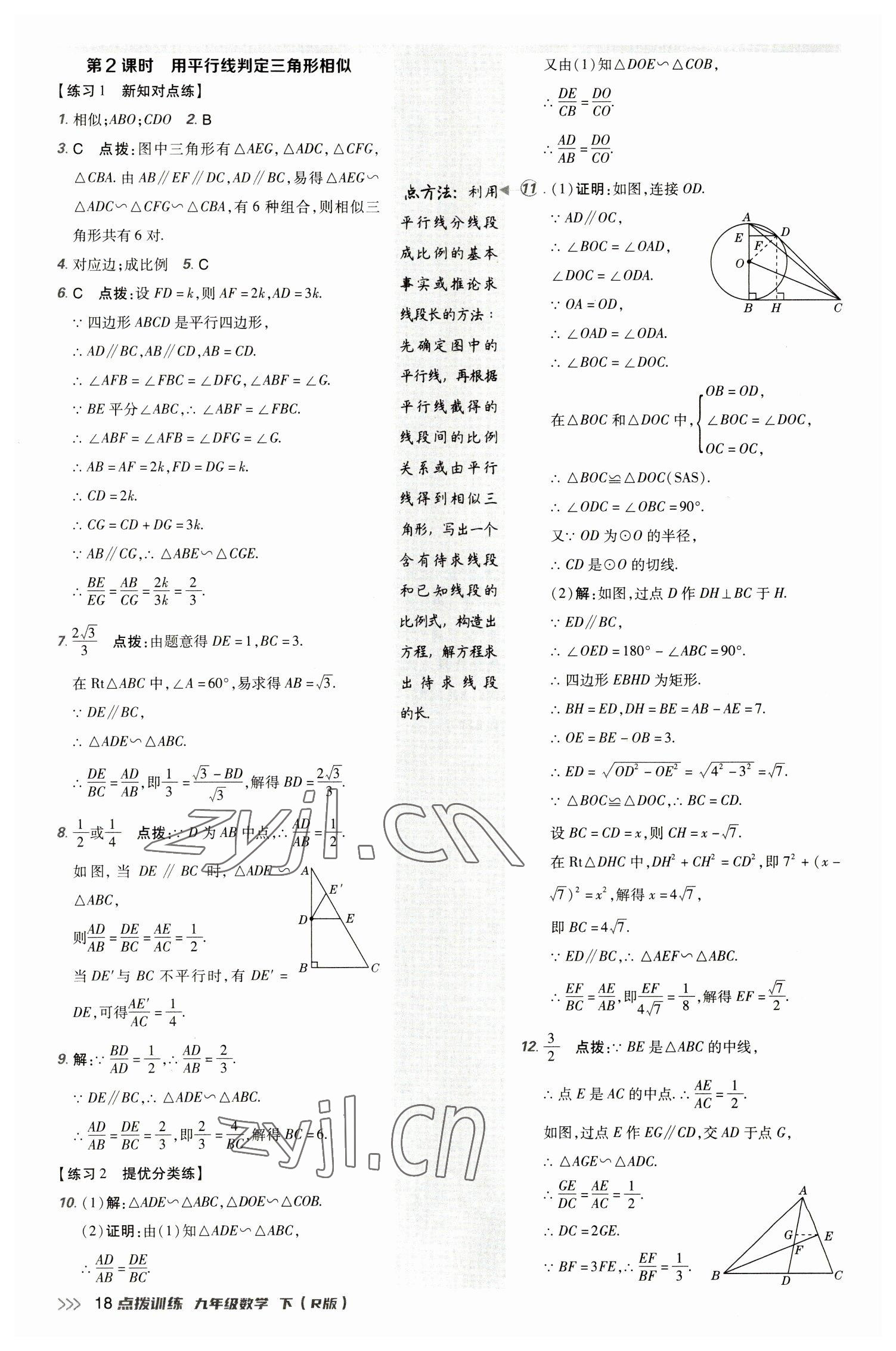 2023年點(diǎn)撥訓(xùn)練九年級(jí)數(shù)學(xué)下冊(cè)人教版 參考答案第17頁(yè)