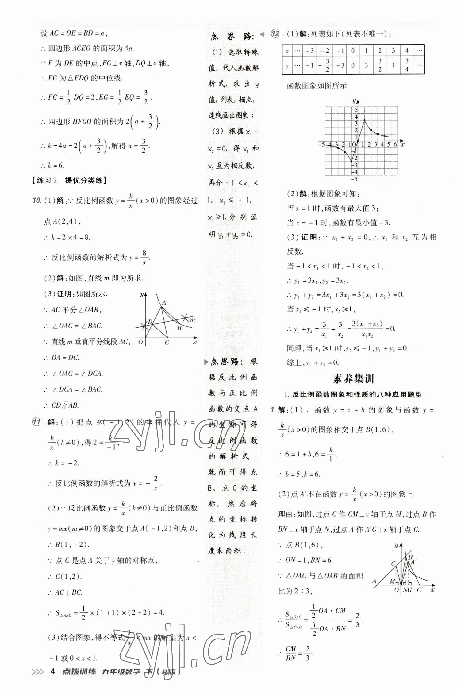 2023年點(diǎn)撥訓(xùn)練九年級(jí)數(shù)學(xué)下冊(cè)人教版 參考答案第3頁(yè)