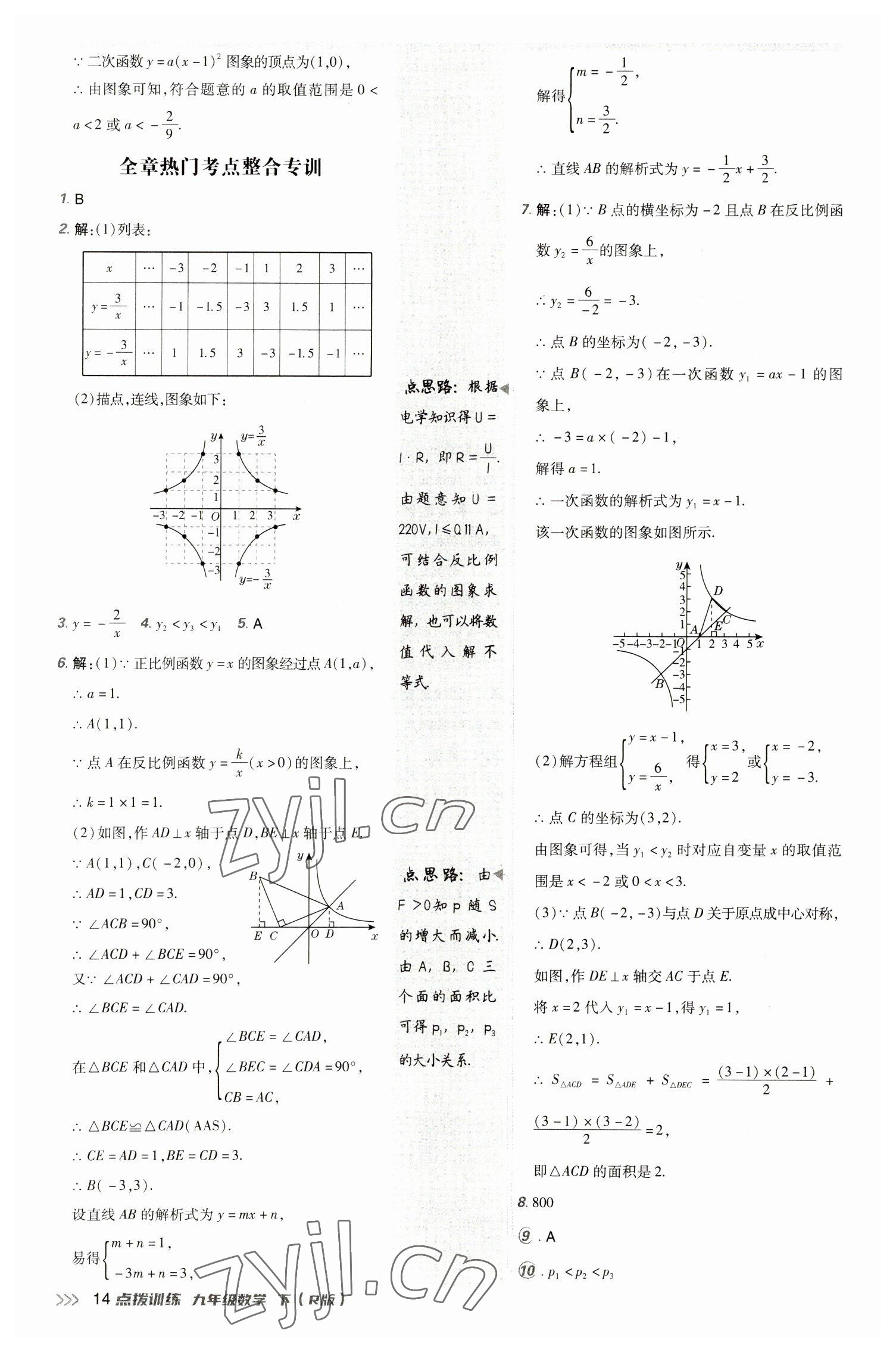 2023年點(diǎn)撥訓(xùn)練九年級(jí)數(shù)學(xué)下冊(cè)人教版 參考答案第13頁