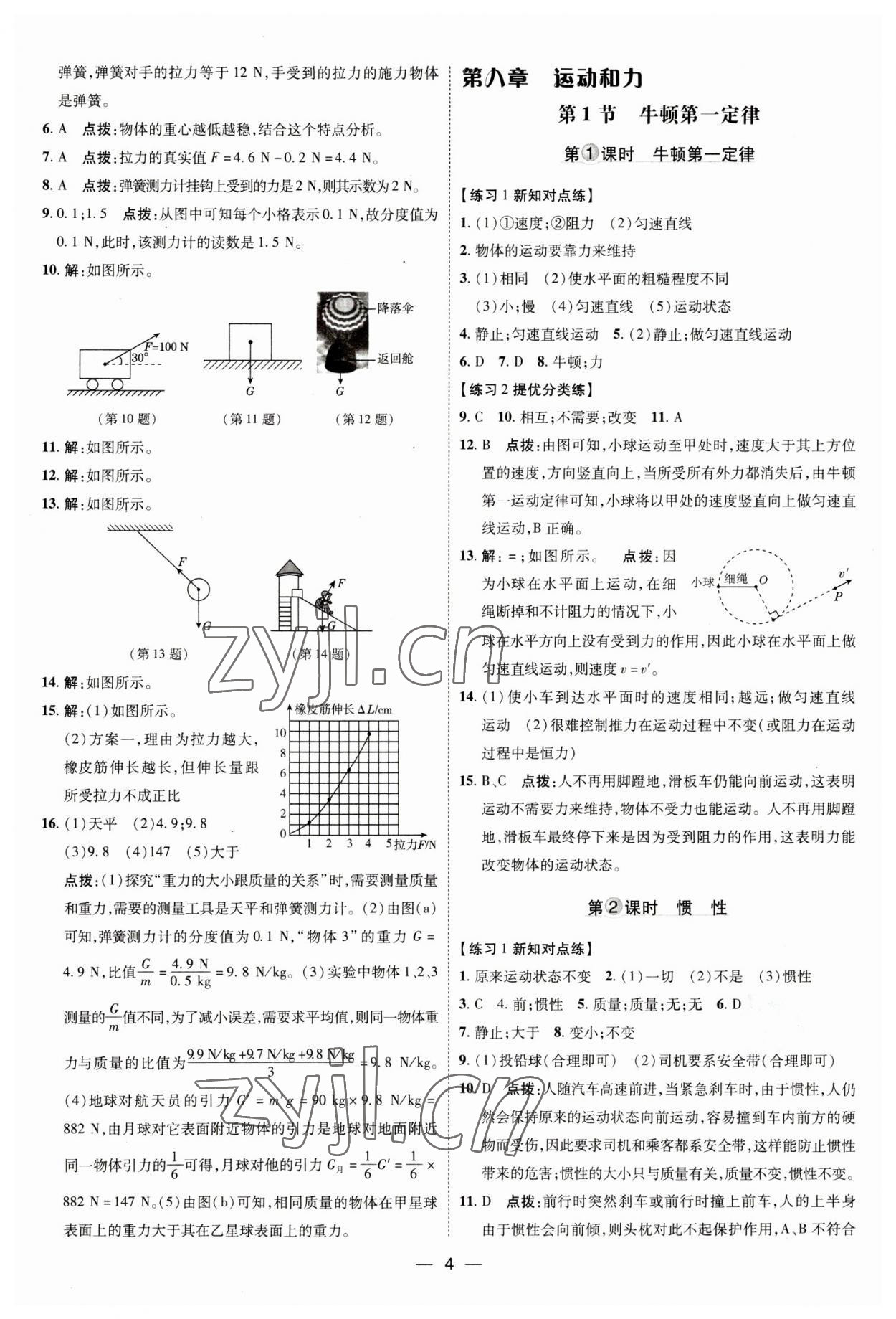 2023年點(diǎn)撥訓(xùn)練八年級(jí)物理下冊(cè)人教版 參考答案第3頁(yè)