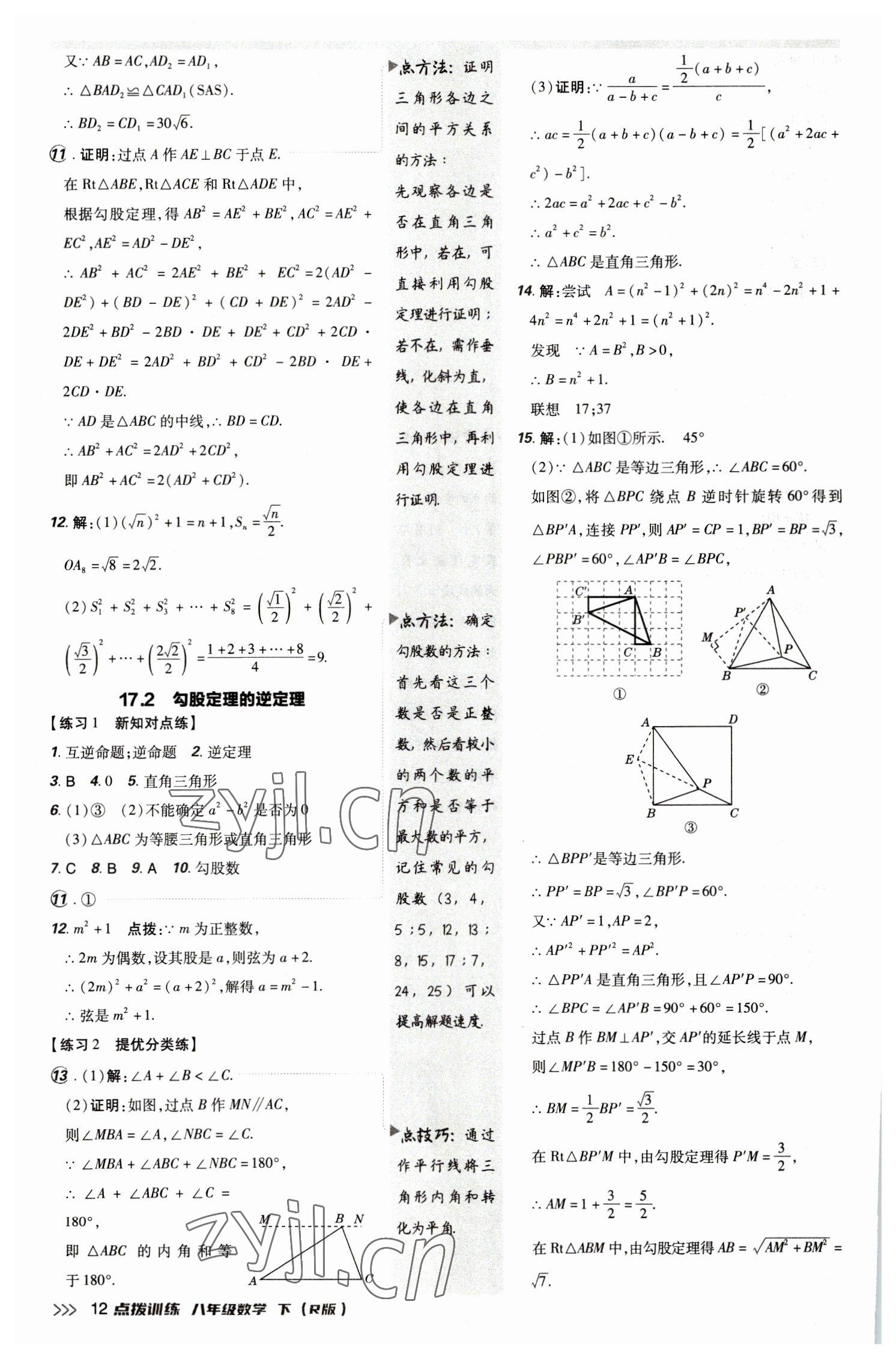 2023年點(diǎn)撥訓(xùn)練八年級(jí)數(shù)學(xué)下冊(cè)人教版 參考答案第11頁(yè)